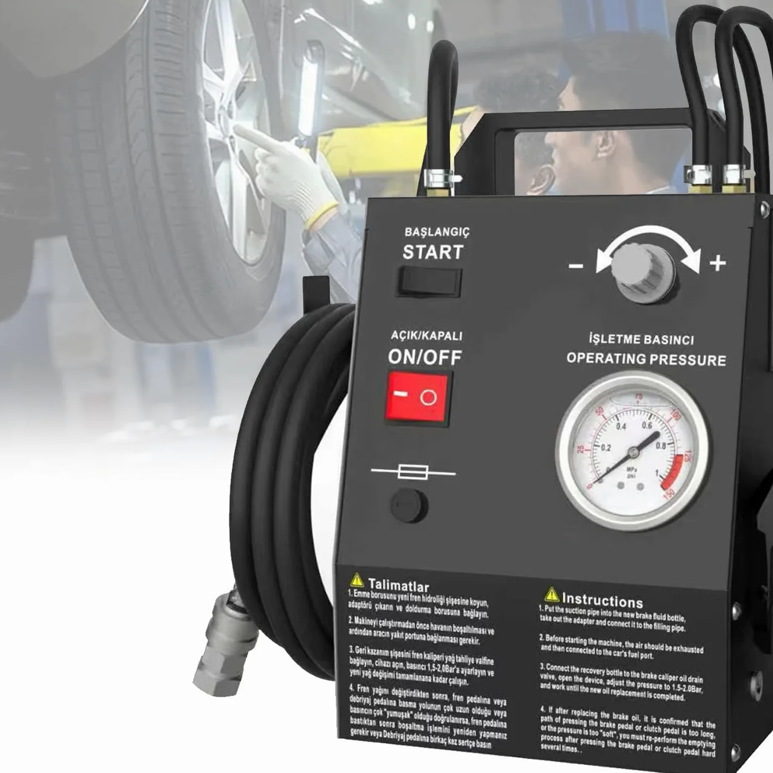 Kit automático de purga de frenos, máquina de purga de líquido de frenos por pulsos, con adaptador para cilindro maestro de 16 pulgadas, para el mantenimiento de frenos de automóviles. PackageA-Black