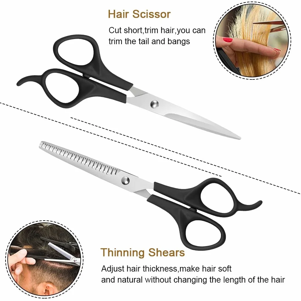 Profesional Tijeras Peluqueria 6,5 Pulgadas Acero Inoxidable Entresacar Kit Completo Negro