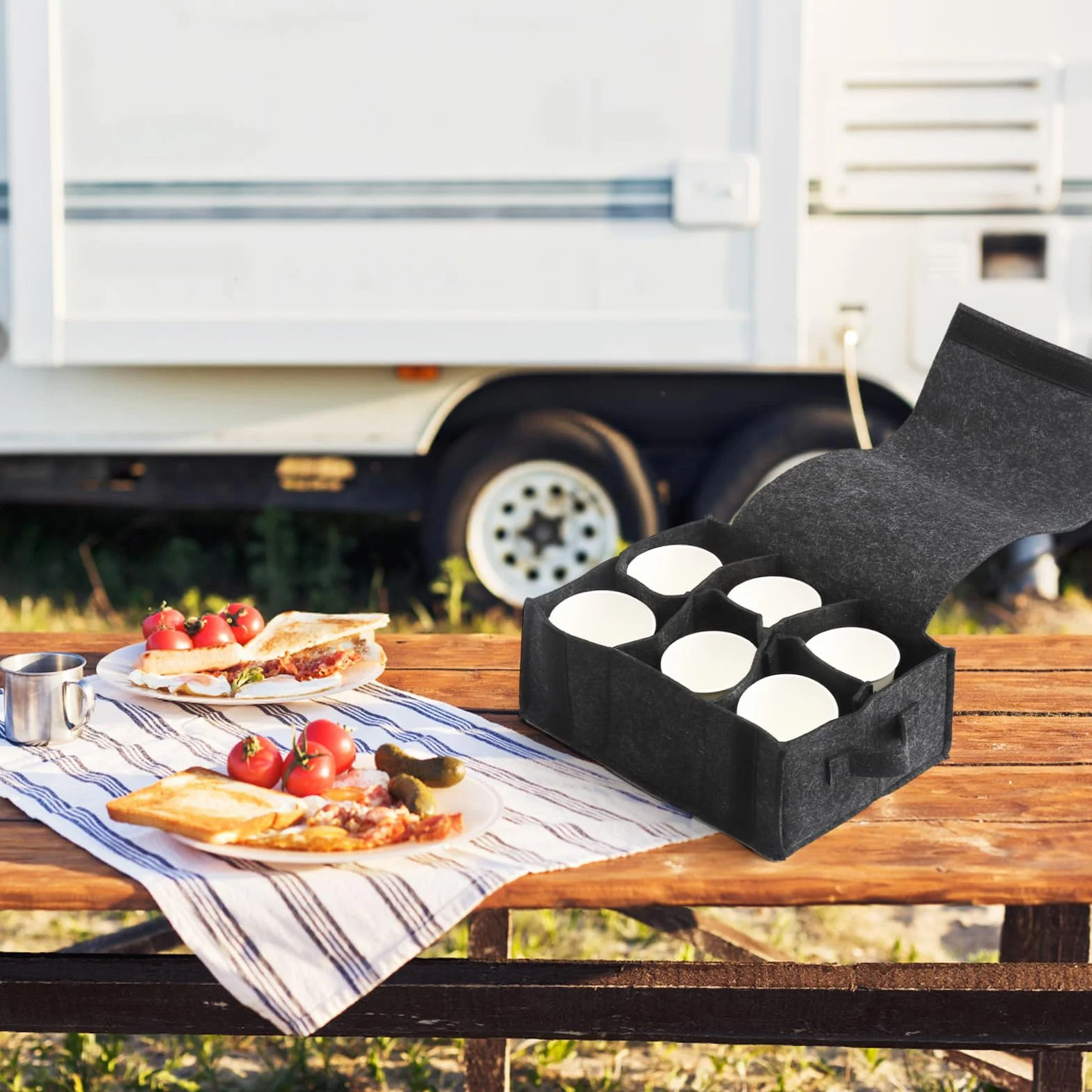 Soporte para platos para caravana, bolsa de fieltro para almacenamiento de tazas, soporte para tazas, caravana, organizador de caravanas, camping, camping, almacenamiento de tazas