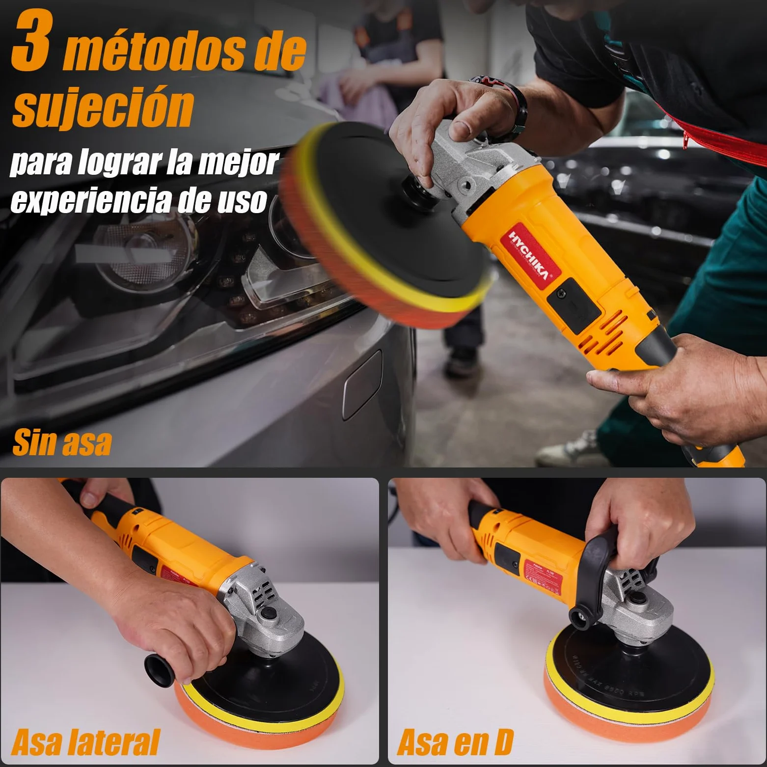HYCHIKA Pulidora Coche 1580W, Pulidora Rotativa Con 6 Velocidades Control Variable, Pulidora Con Motor de Cobre Puro, con Almohadilla de Pulido de 180 mm, Kit Pulido Coche