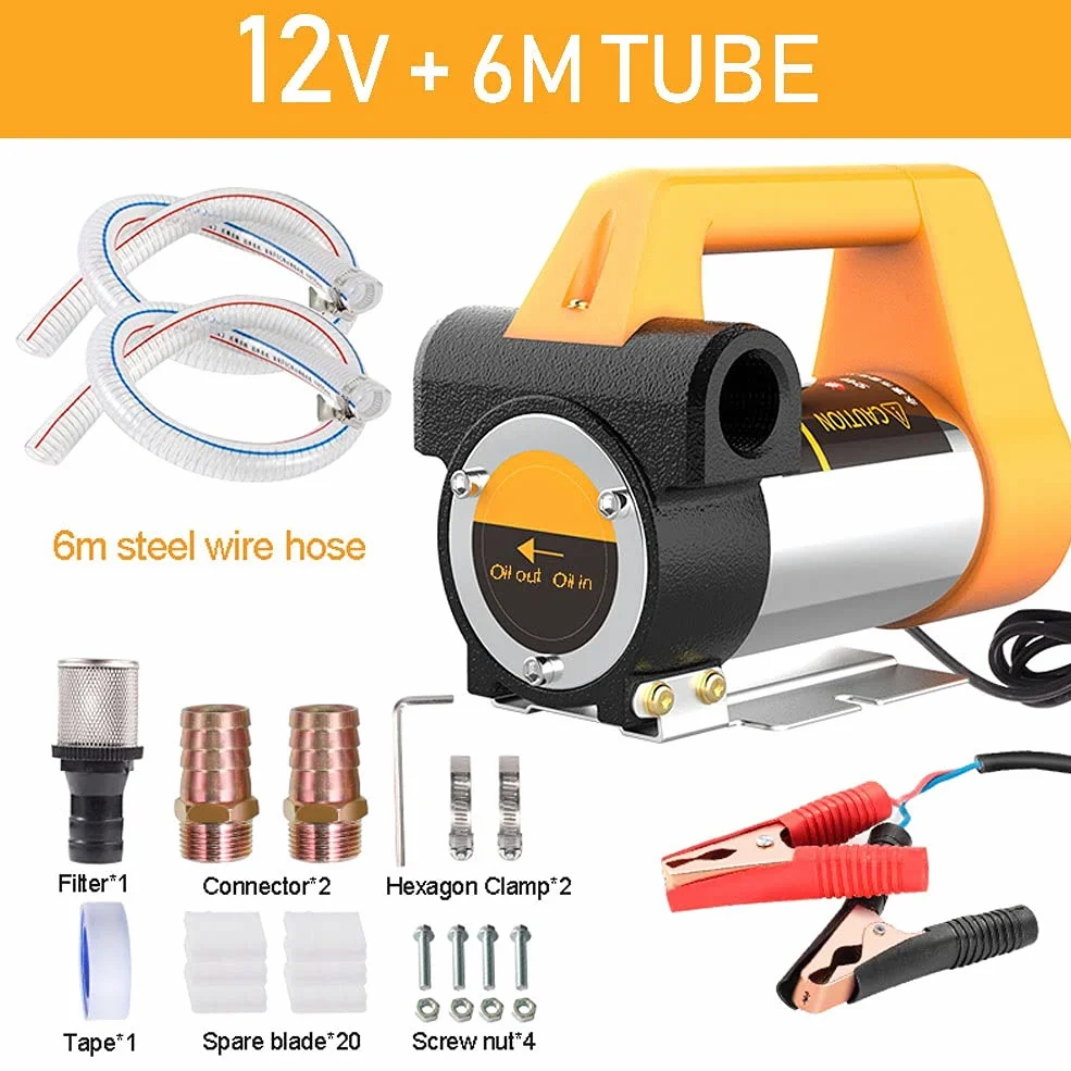 Bomba Gasoil Diesel 12V, Bomba de Trasvase de Gasoil, Bomba Aceite Extraccion Electrica, Kit Aspiracion Deposito de Gasoil, 65L/min, para Diésel, Gasóleo, Queroseno (Color : with Hose)