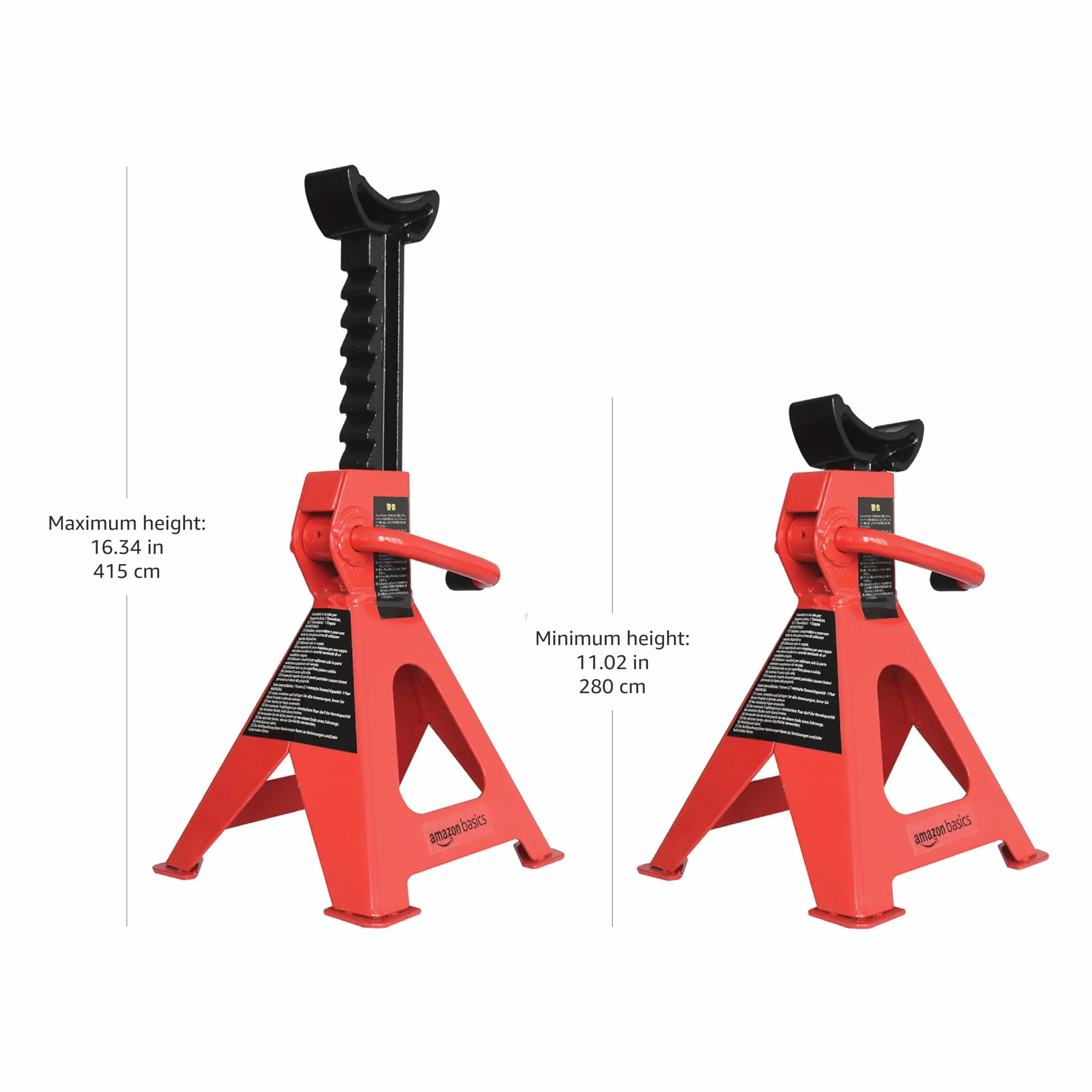 Amazon Basics Gatos estabilizadores, de acero, Capacidad de 3 toneladas (2.7 toneladas métricas) - 1 par, Negro y rojo
