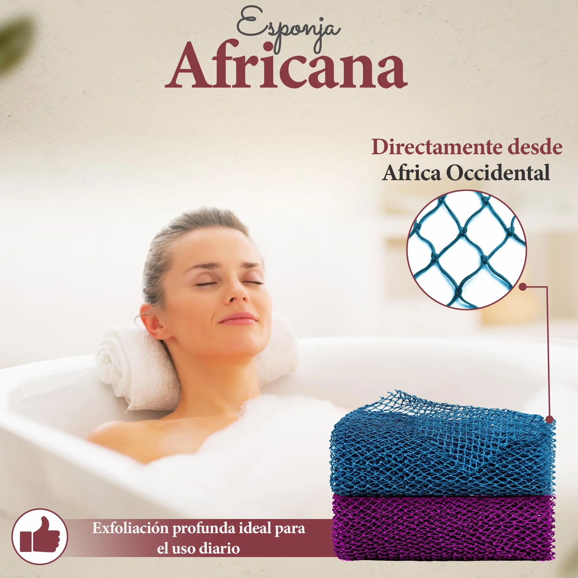 Esponja Africana Auténtica Ghana Exfoliante Corporal Ducha Baño con Cordón Red Malla Larga para Cuerpo y Espalda Piel Suave Azul