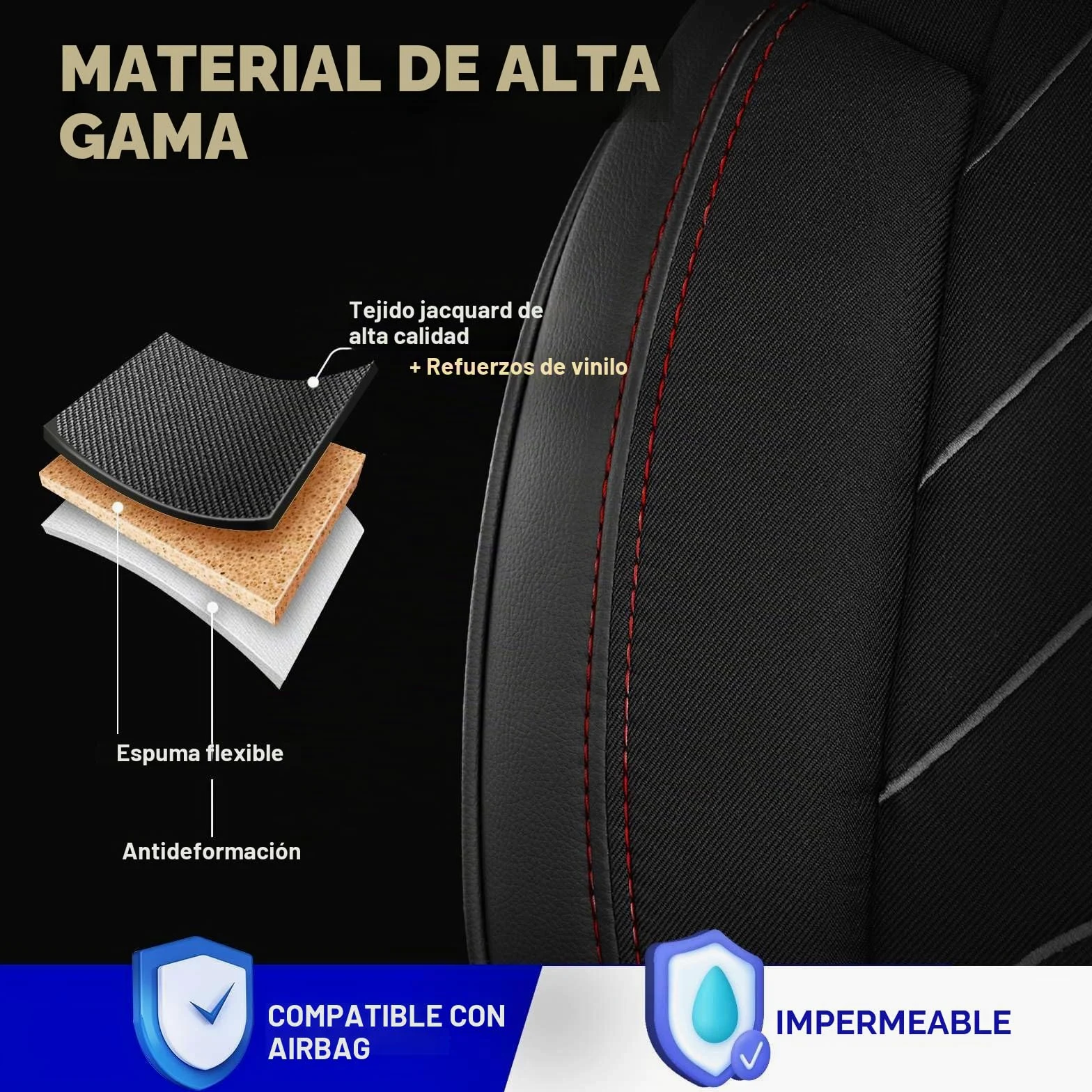 Fundas universales para asientos de coche 2+1 para Renault Master (2011-2025), Opel Movano (2022-2024) – Funda de asiento delantero de lino, Negro-Rojo, Juego de asientos delanteros de