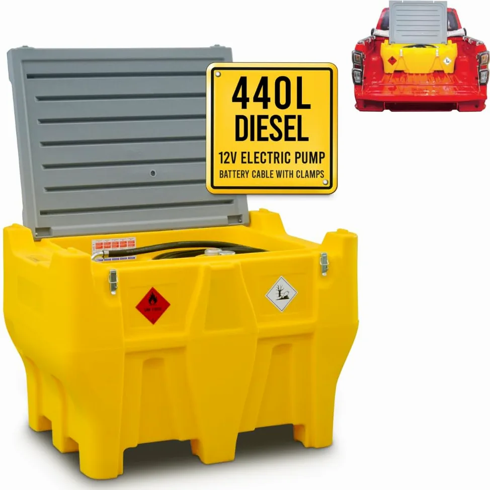 TFF Deposito Gasoil Portátil 440 Litros Bomba 12V DC 40 l/min Depósito Gasoil PickUp Manguera 4m Pistola Automática