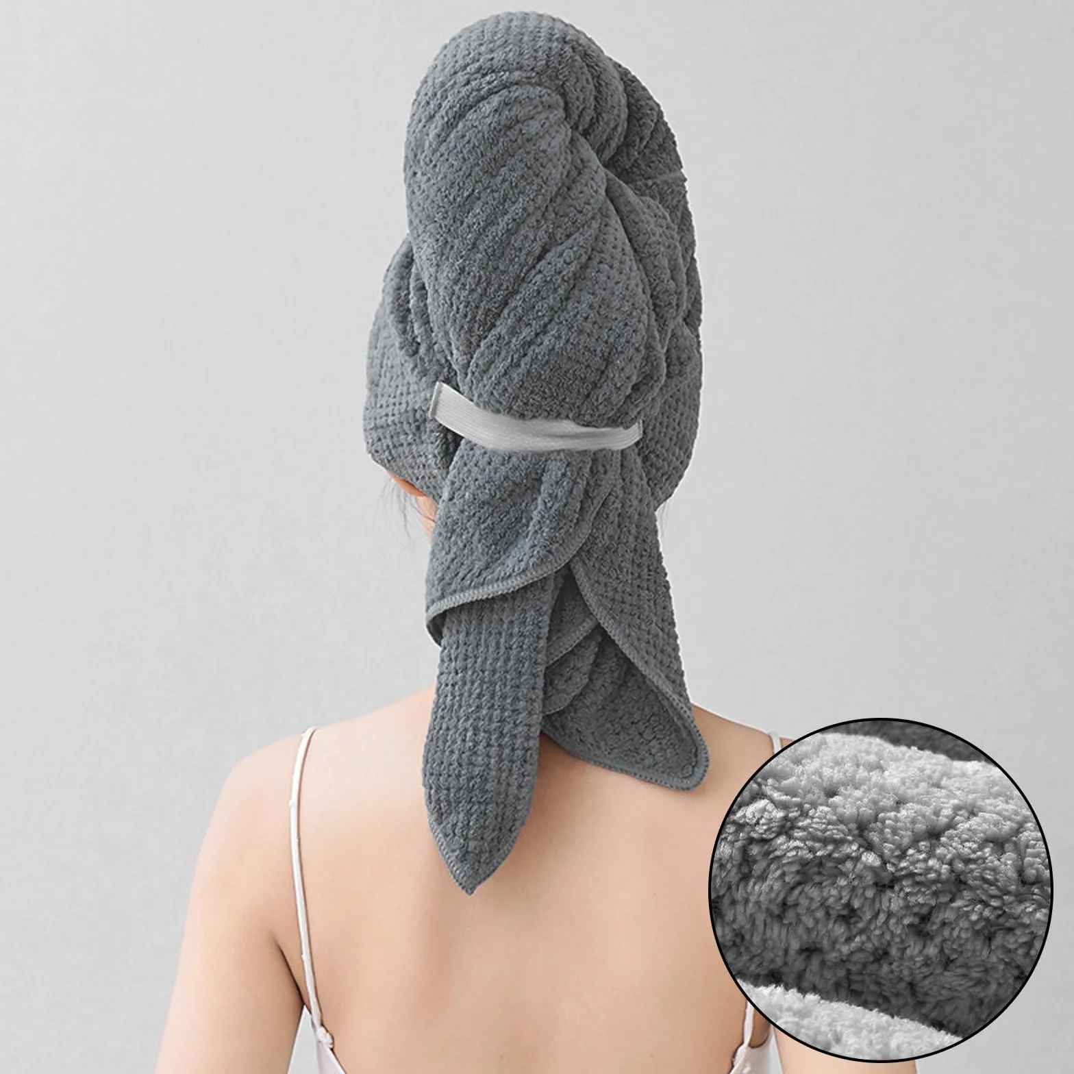 Toalla de Pelo de Microfibra Grande 103 x 60 cm, Turbante de Secado Rápido Superabsorbente con Banda Elástica