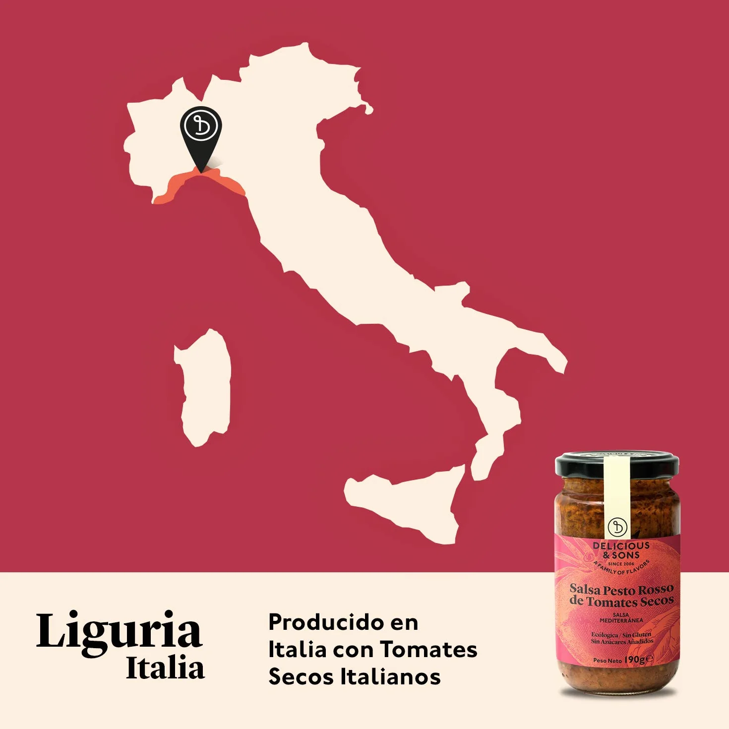 Delicious & Sons Salsa Pesto Rosso de Tomates Secos Ecológica 190g