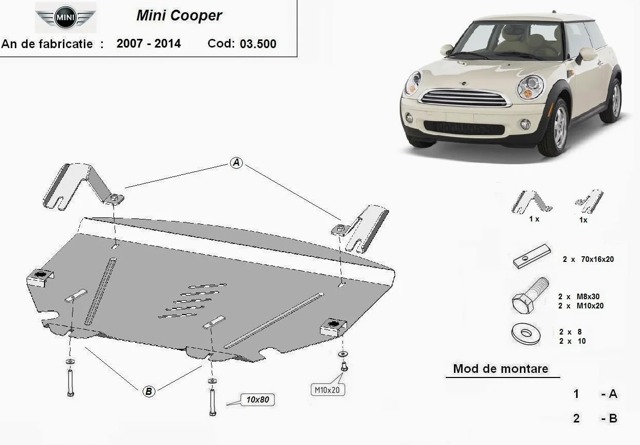 Protección bajo motor compatible con Mini Cooper R56 (2006-2014).