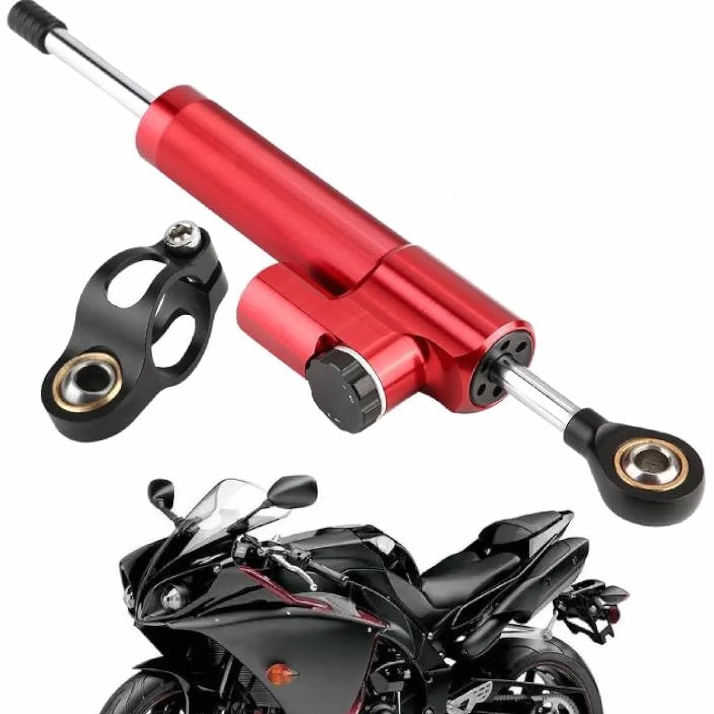 Amortiguador de Direccion Moto, Estabilizador de amortiguador de dirección de aleación de aluminio universal para motocicleta para la mayoría de las motocicletas (rojo y negro)