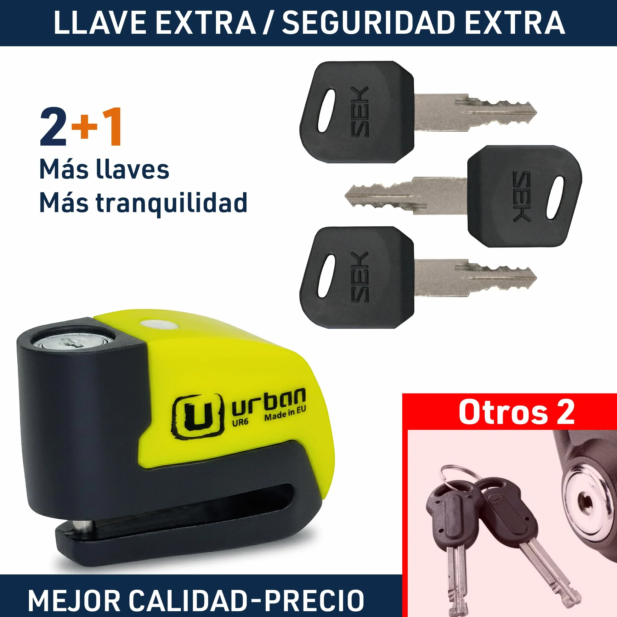 URBAN UR6 Candado Moto con Alarma Inteligente | Antirrobo Disco Más Eficaz | Hi-Tech, 120db, LED, Warning Sensibilidad A+, Pila CR2 Larga Duración, Más Impermeable, Pinza 6mm Universal Scooter Bici