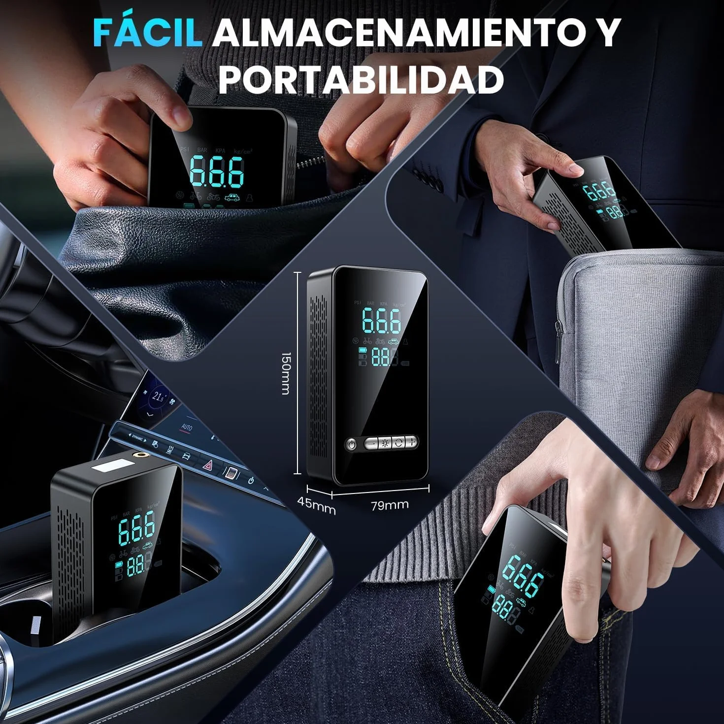 Inflador Eléctrico Portátil 150PSI con Parada Automática, Hinchador de Ruedas para Coche Moto Bicicleta