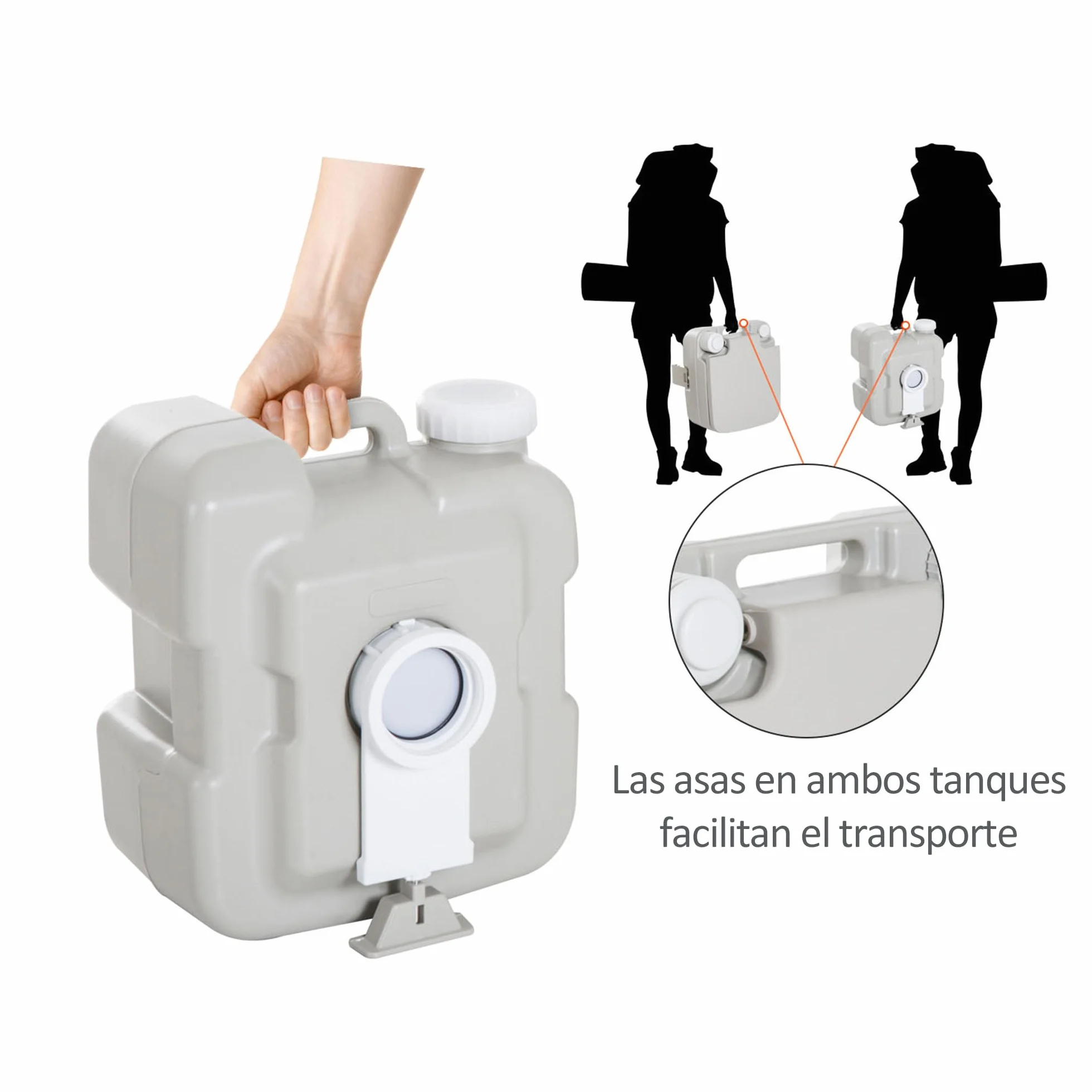 HOMCOM Inodoro Portátil Químico Baño Móvil WC 20L con Extraíble Tanque de Aguas Residuales y Tanque de Agua para Camping Viaje Ancianos Caravana Barco con Cisterna Carga 147 kg 41,5x36,5x42 cm HDPE