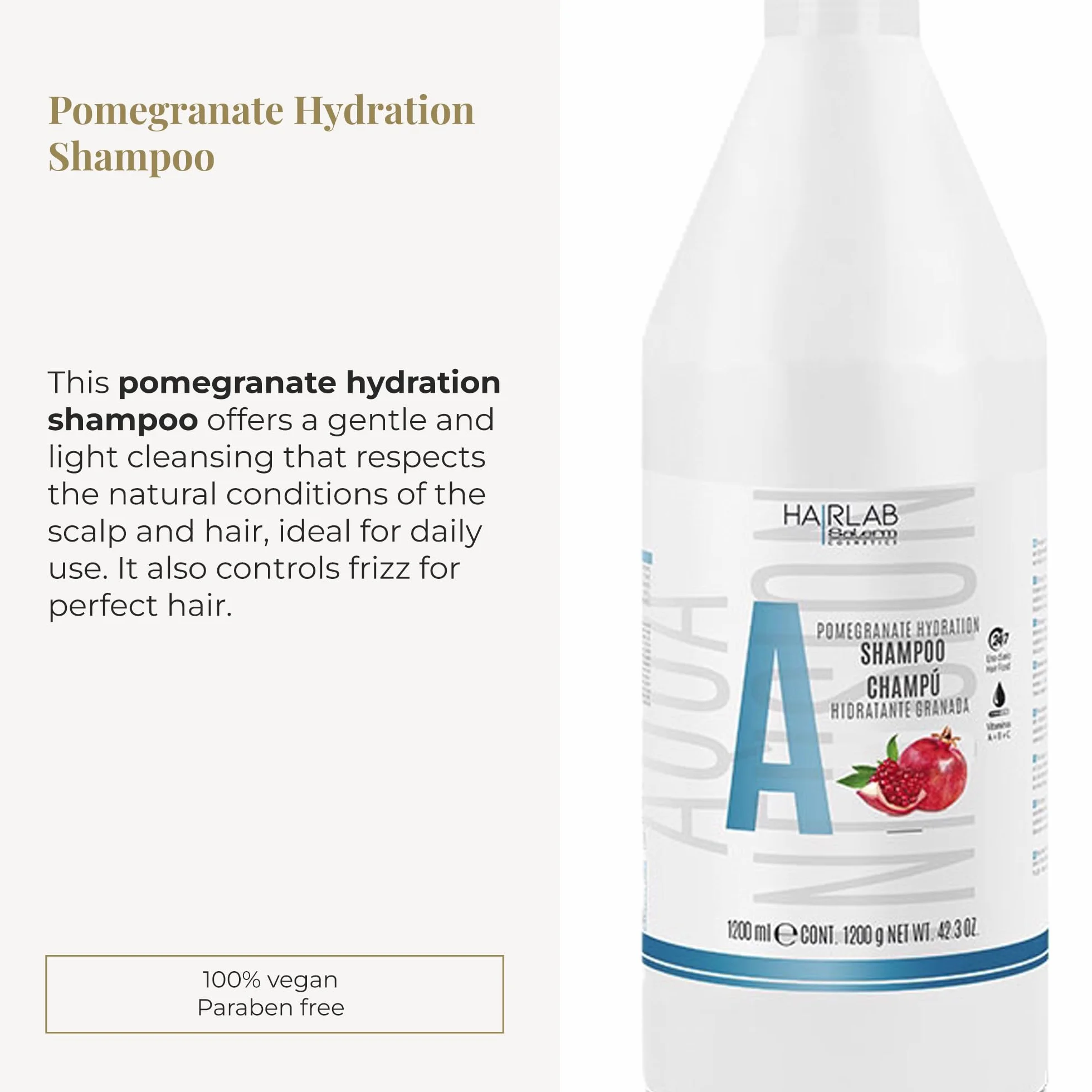 SALERM Champú Hidratante Hair Lab Granada 1200 ml sin Parabenos Vegano