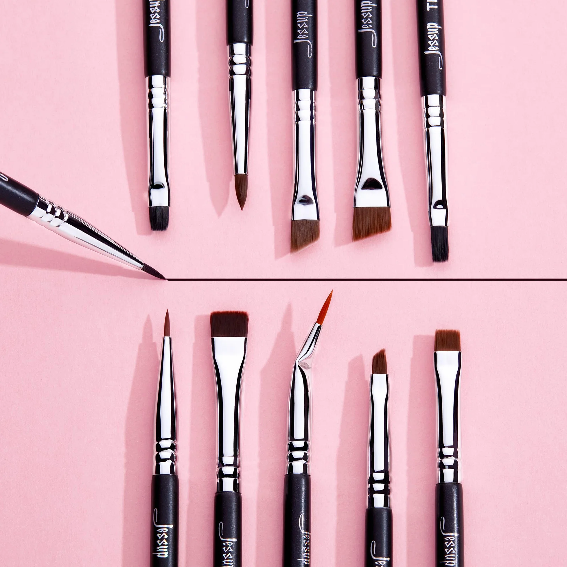 Jessup brochas de maquillaje ojos para delineador, 11pcs set de pinceles maquillaje ojos profesionales definir planos en ángulo con punta de lápiz doblada ultrafina para delineador precisión,T324