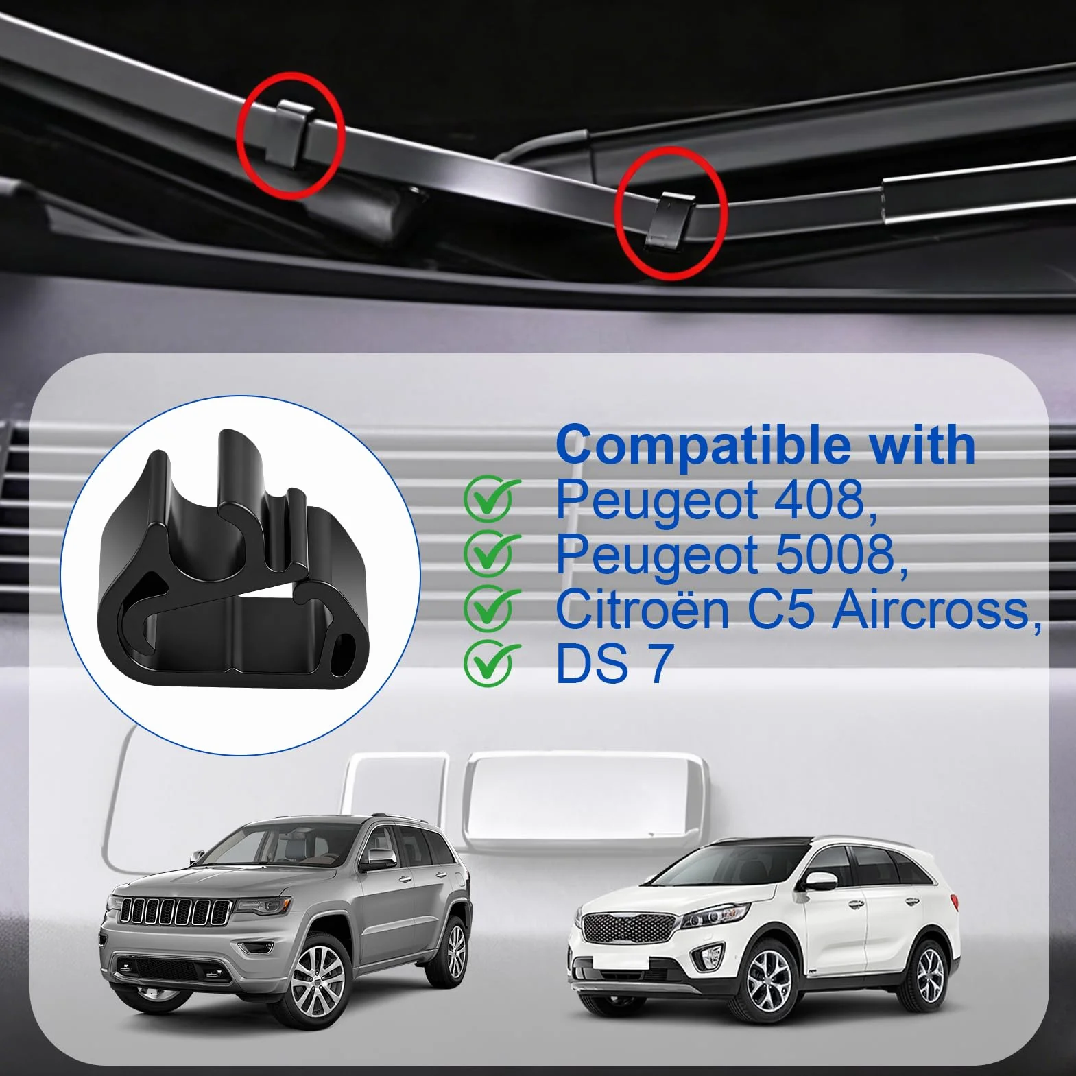 6 Piezas de Clips para Brazos de Limpiaparabrisas para Peugeot 3008 5008 C5 DS7 Flejes Sujeción Limpia para Brisas Clips de Sujeciones Repuestos para Brazo para Fijación de Manguera Lavaparabrisas
