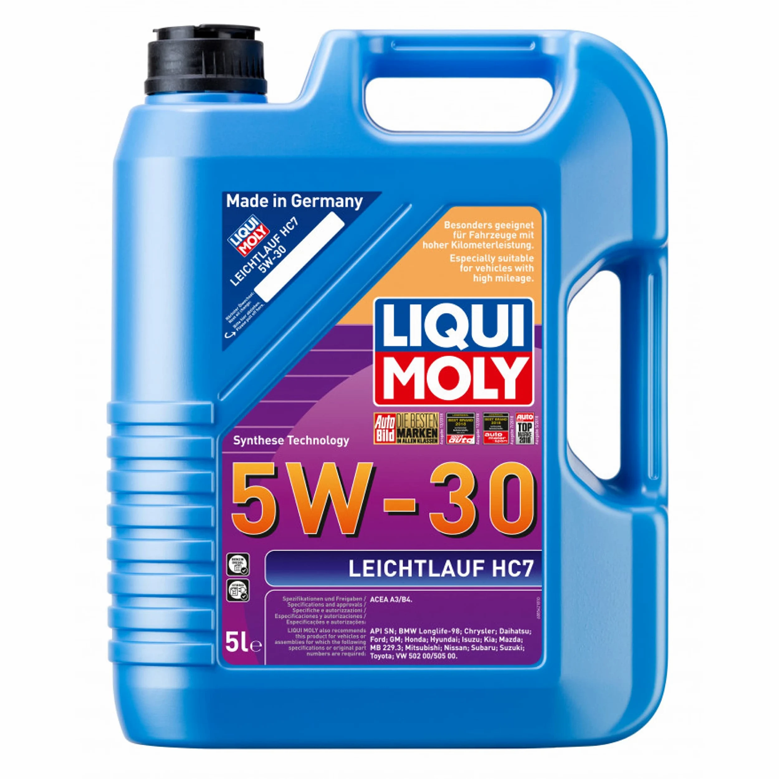 LIQUI MOLY Aceite de motor 5W-30 Leichtlauf Aceite completamente sintético ACEA A3/B4 API SN HC7 5L Compatible con VW Polo V Hatchback 6R1, 6C1 up! Hatchback 121, 122, BL1, BL2, BL3, 123, TOYOTA, OPEL