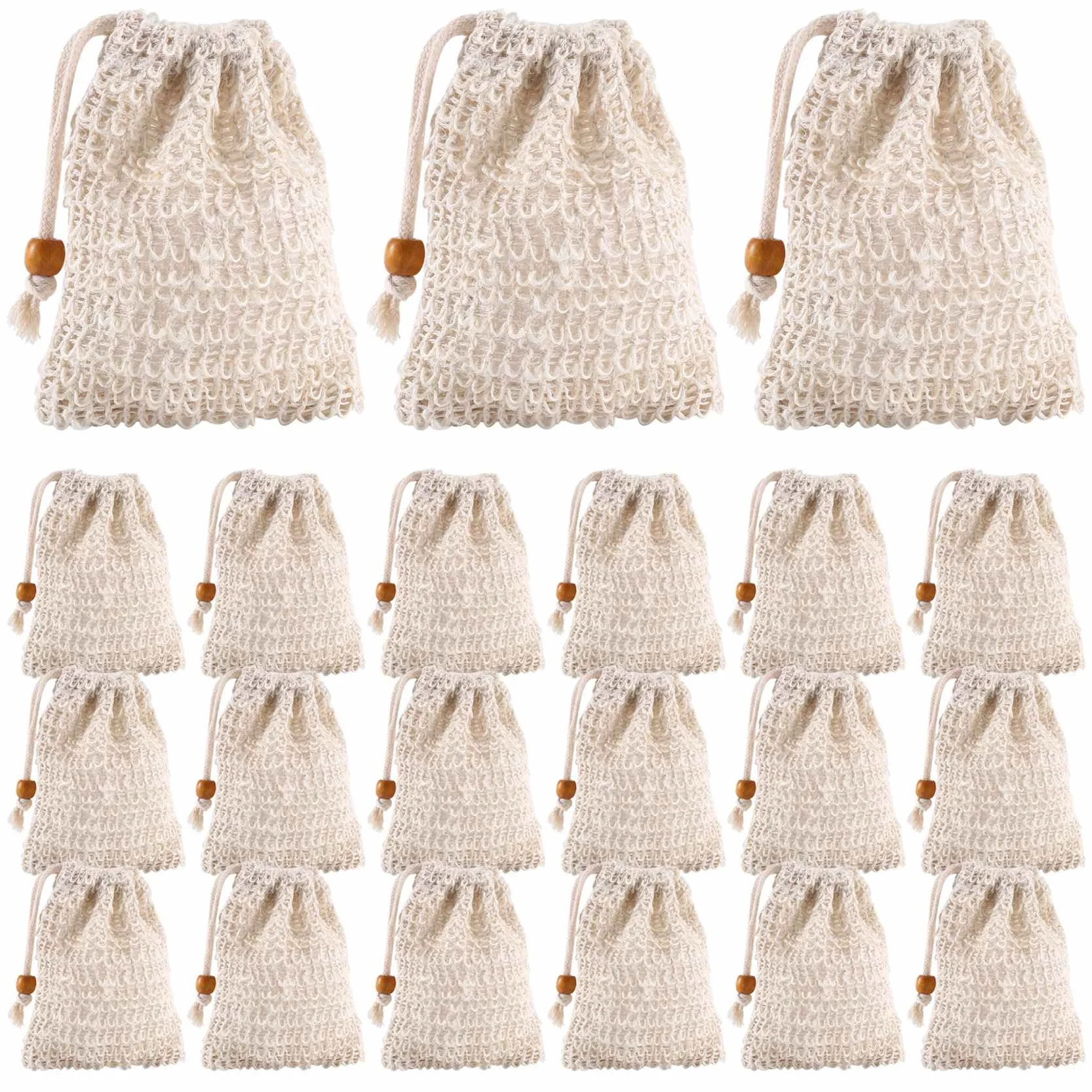 Bolsas de jabón de sisal con cordón para baño y ducha, 40 unidades