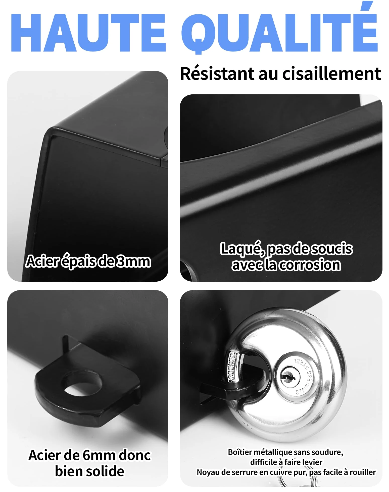 SOSALUK Candado Remolque de Alta Seguridad, Antirrobo Remolque para remolques acoplados y desacoplados, Seguro Caravana con Cepo para Remolque y Protección para Caravanas y Remolques(Negro)