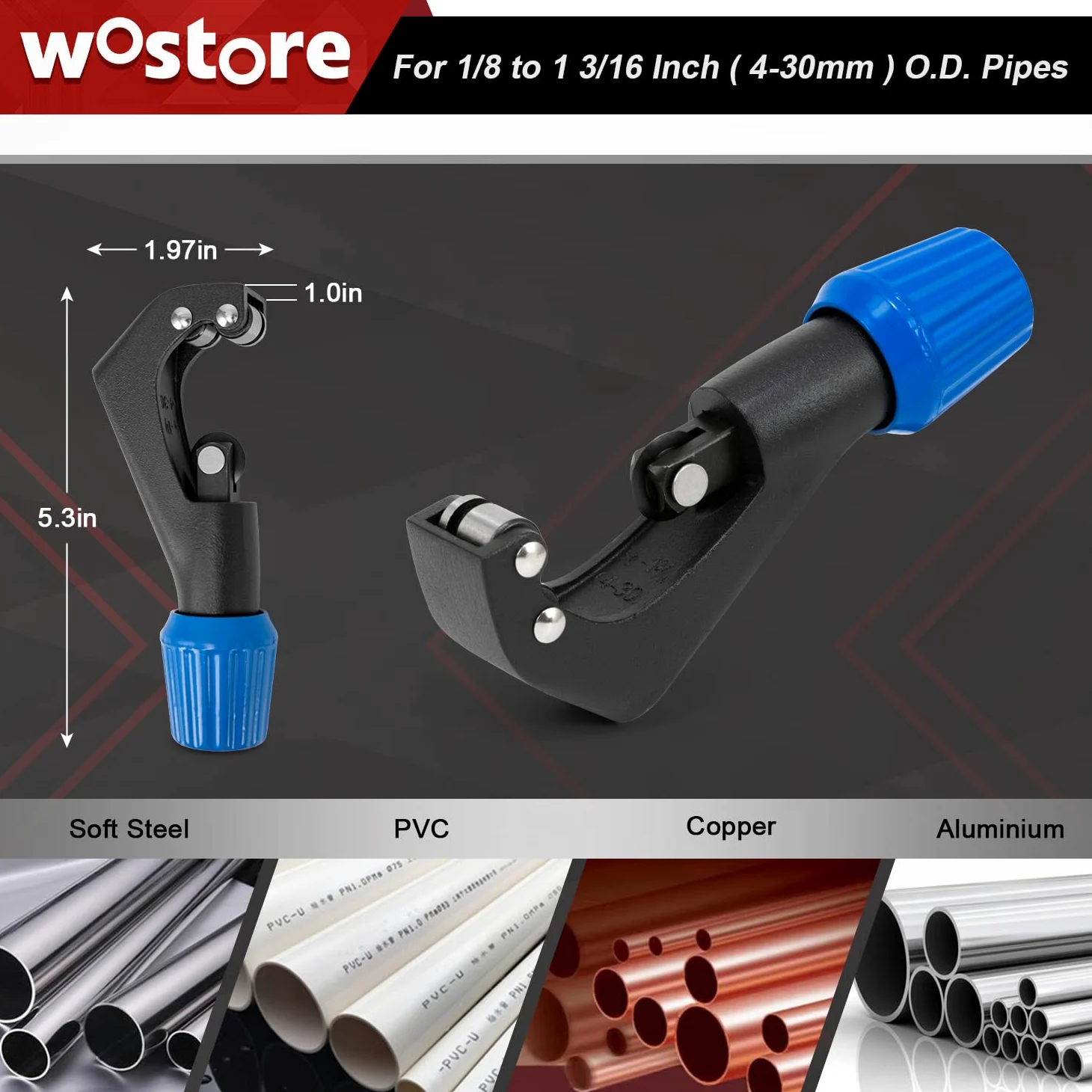 Wostore Juego de herramientas de abocardador, cortador de tubos, refrigeración, ventilación y aire acondicionado, para 7 tamaños de troqueles de 4,7 y 19 mm, 45º, resistente