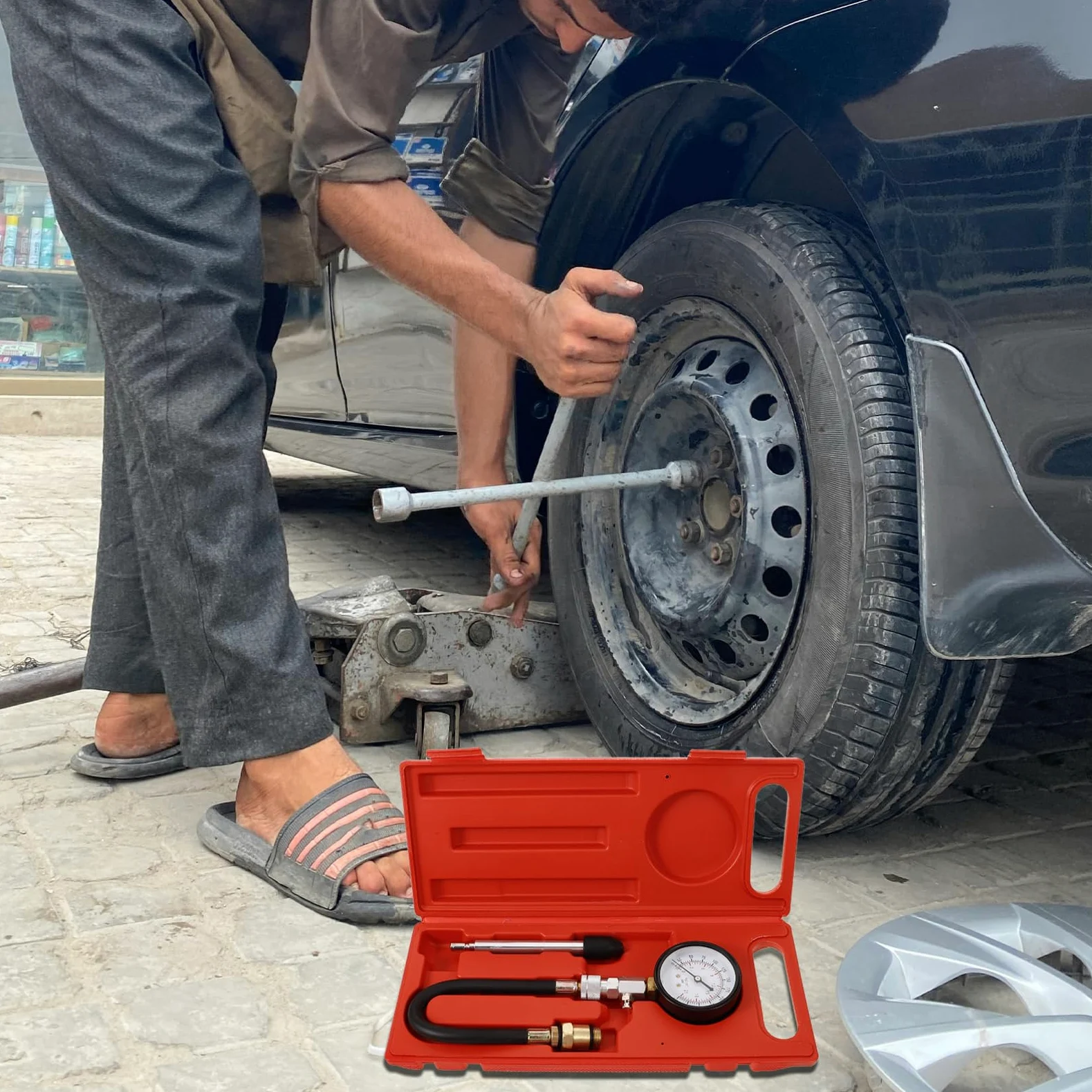 Kit de comprobador de compresión, juego de herramientas de prueba de presión para reparación de automóviles, 1 juego de comprobador de compresión, medidor de presión de cilindro de gasolina, herrami