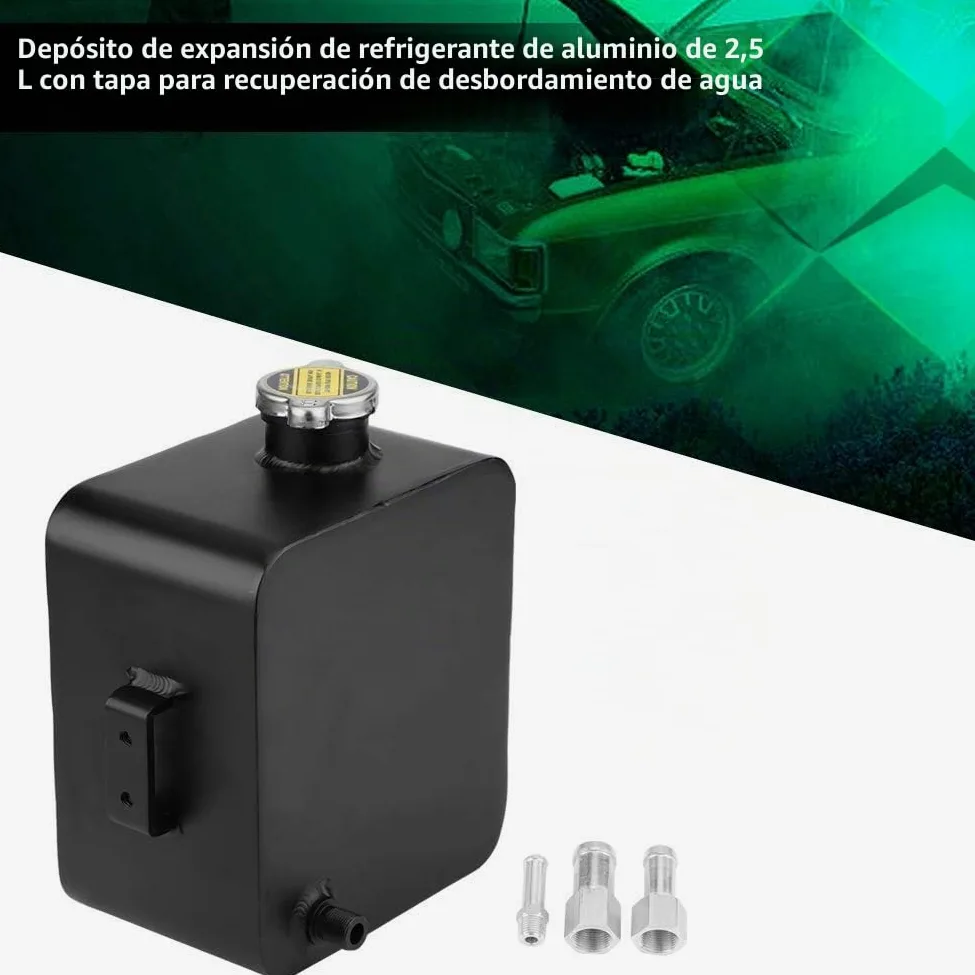Depósito de expansión de refrigerante universal, depósito de tanque de desbordamiento de expansión de recuperación de refrigerante de radiador de aluminio de 2,5 l, depósito de agua con tapa
