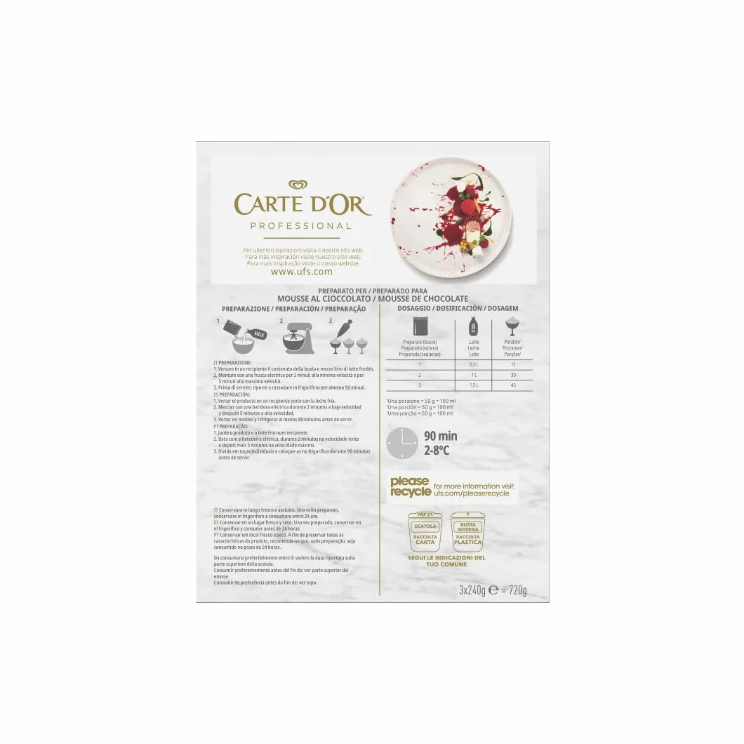Carte d'Or Mousse Chocolate Sin Gluten 3 sobres x 240g 45 raciones
