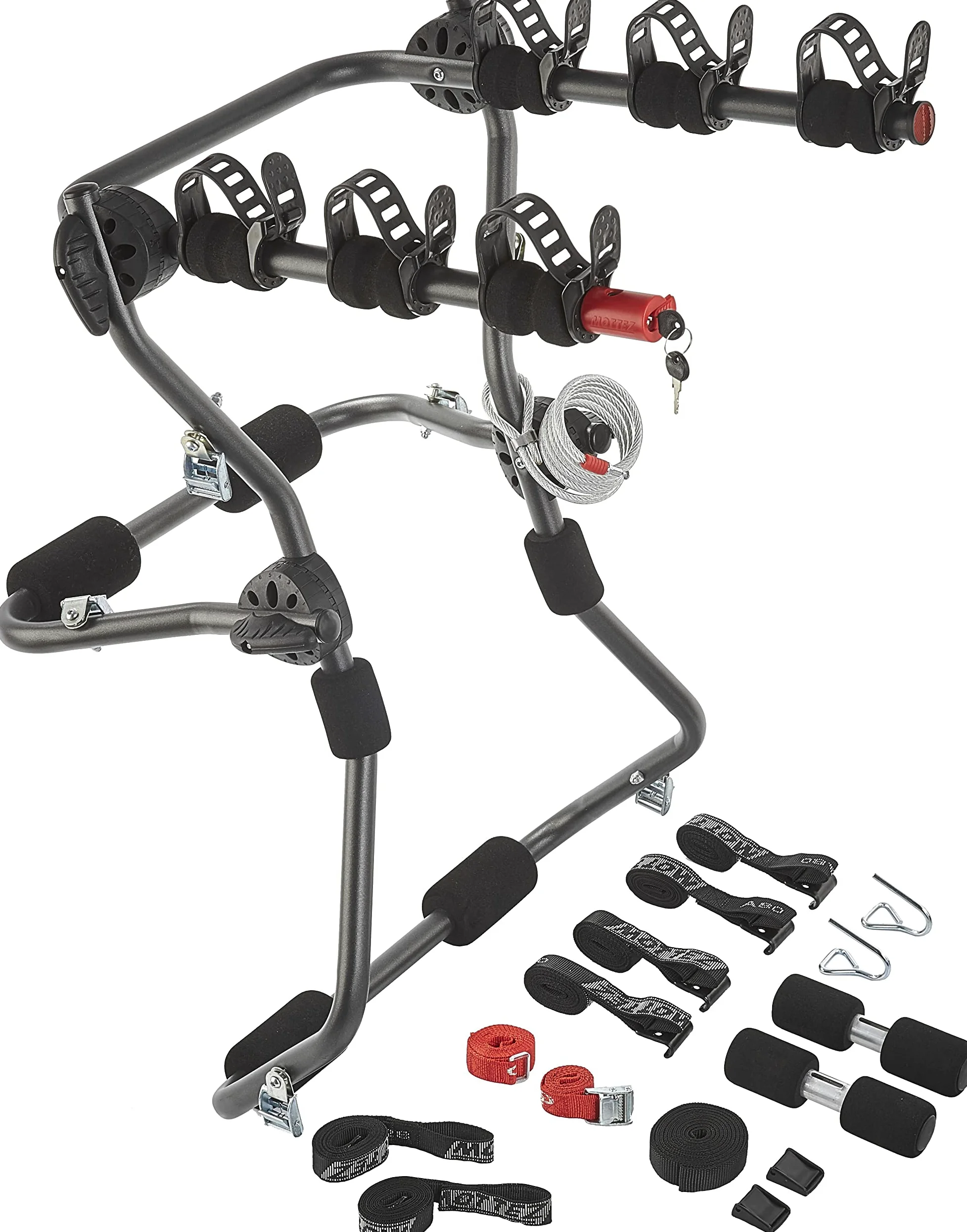 Mottez A016P3 - Portabicicletas con correas para 3 bicicletas con candado antirrobo