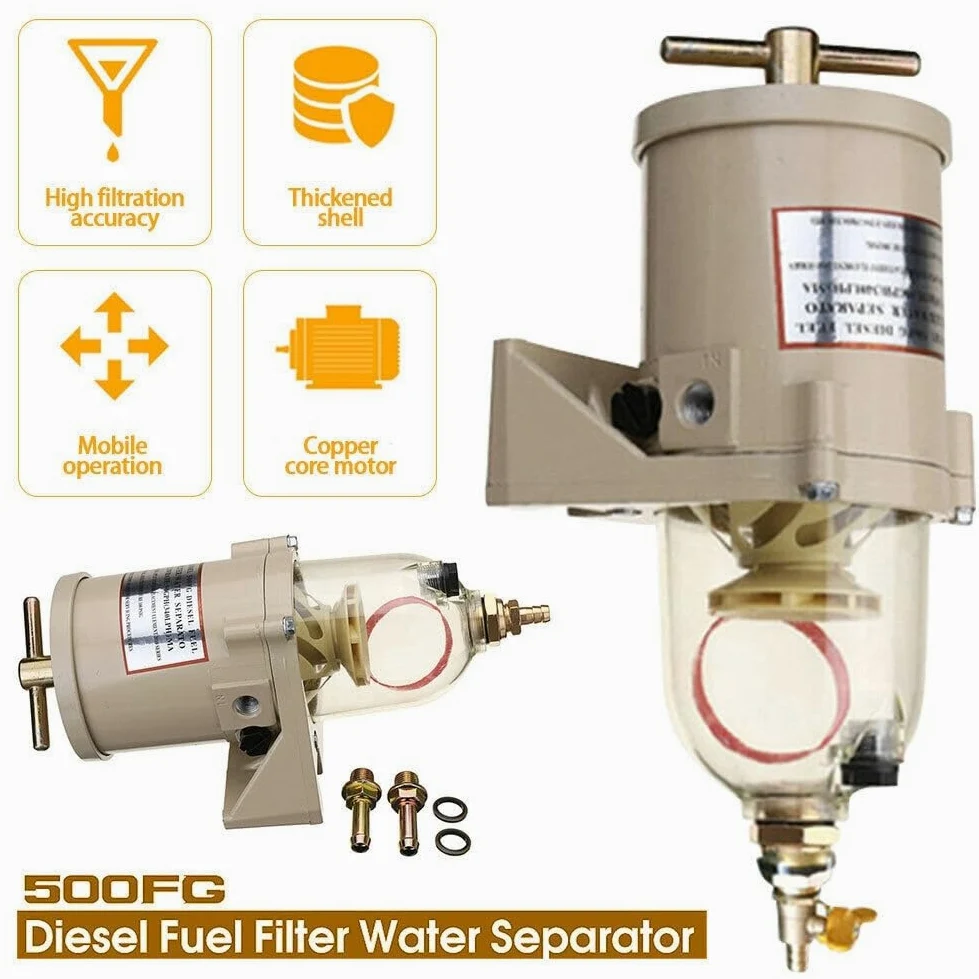 Filtro Diesel para Coche Filtro de combustible diésel para motor marino 500FG 500FH, separador aceite/agua, barcos marinos, camiones 90GPH para coche Filtro Gasoil(With heating rod 24v)