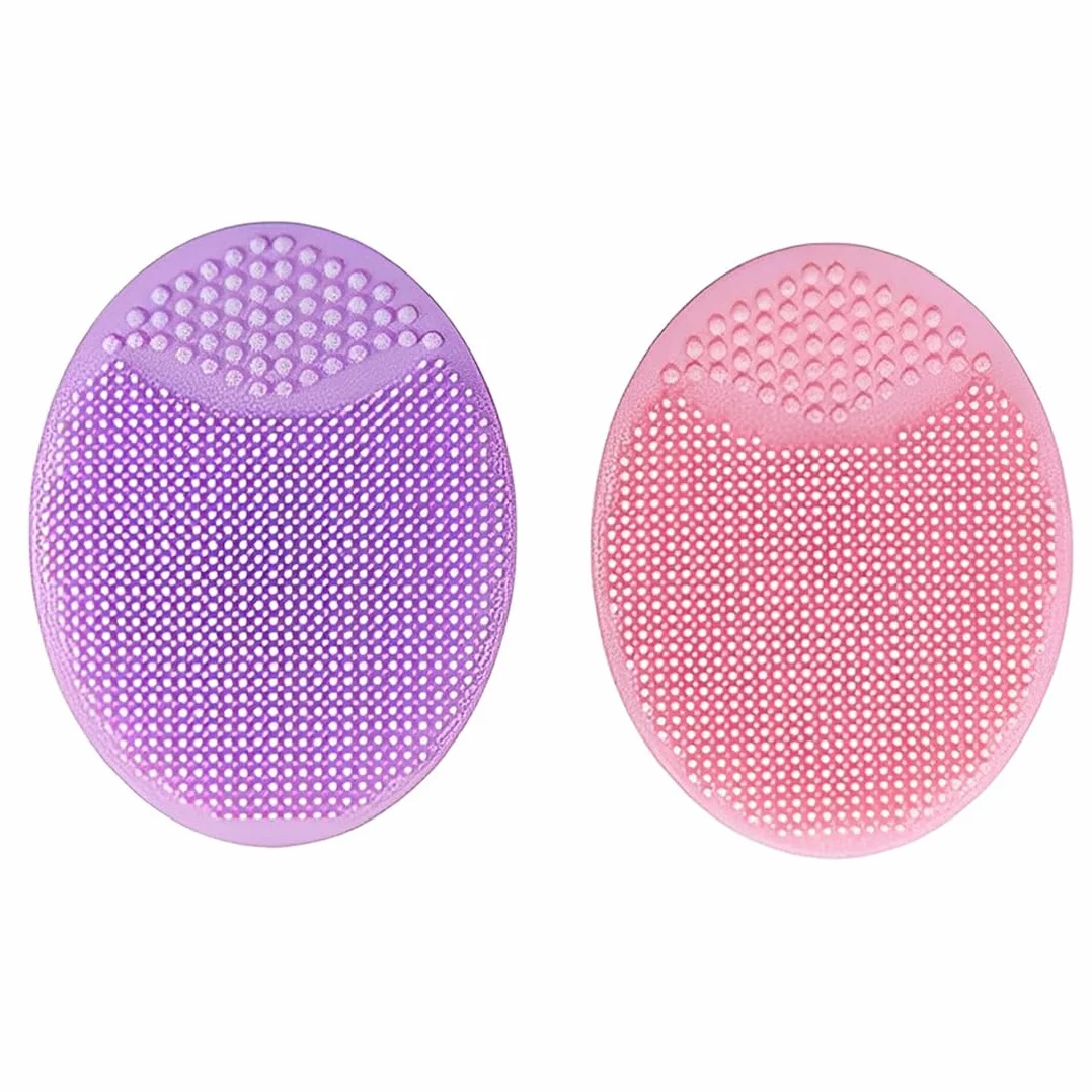 Cepillo de Limpieza Facial de Silicona Suave 2 Pcs para Exfoliante de Poros Rosa Violeta