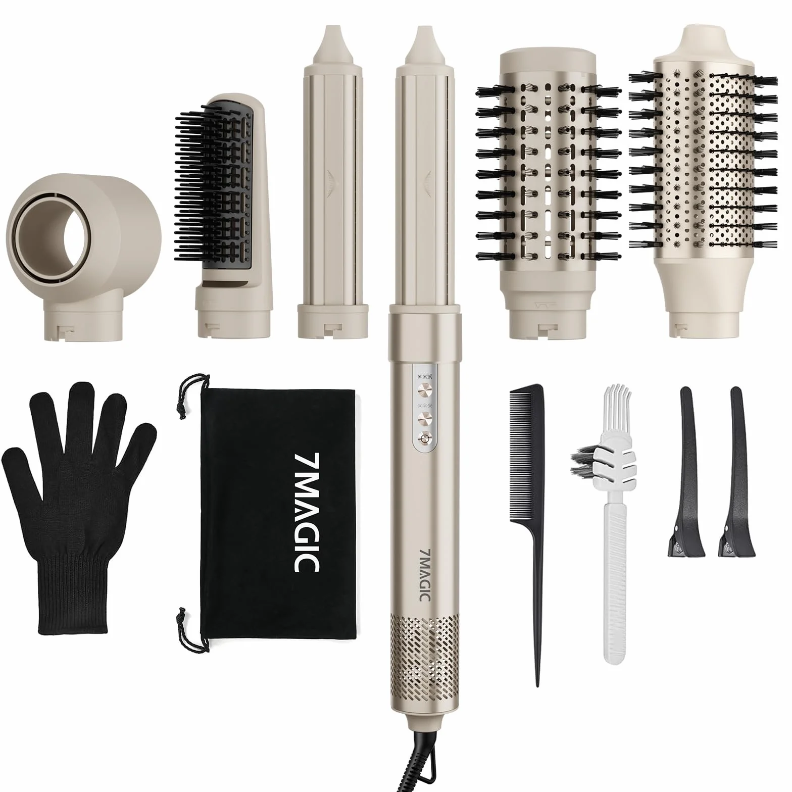 7MAGIC Moldeador Pelo 6 en 1, Secador Cepillo Alisador 1300W, Efecto Coanda, Cuidado iónico