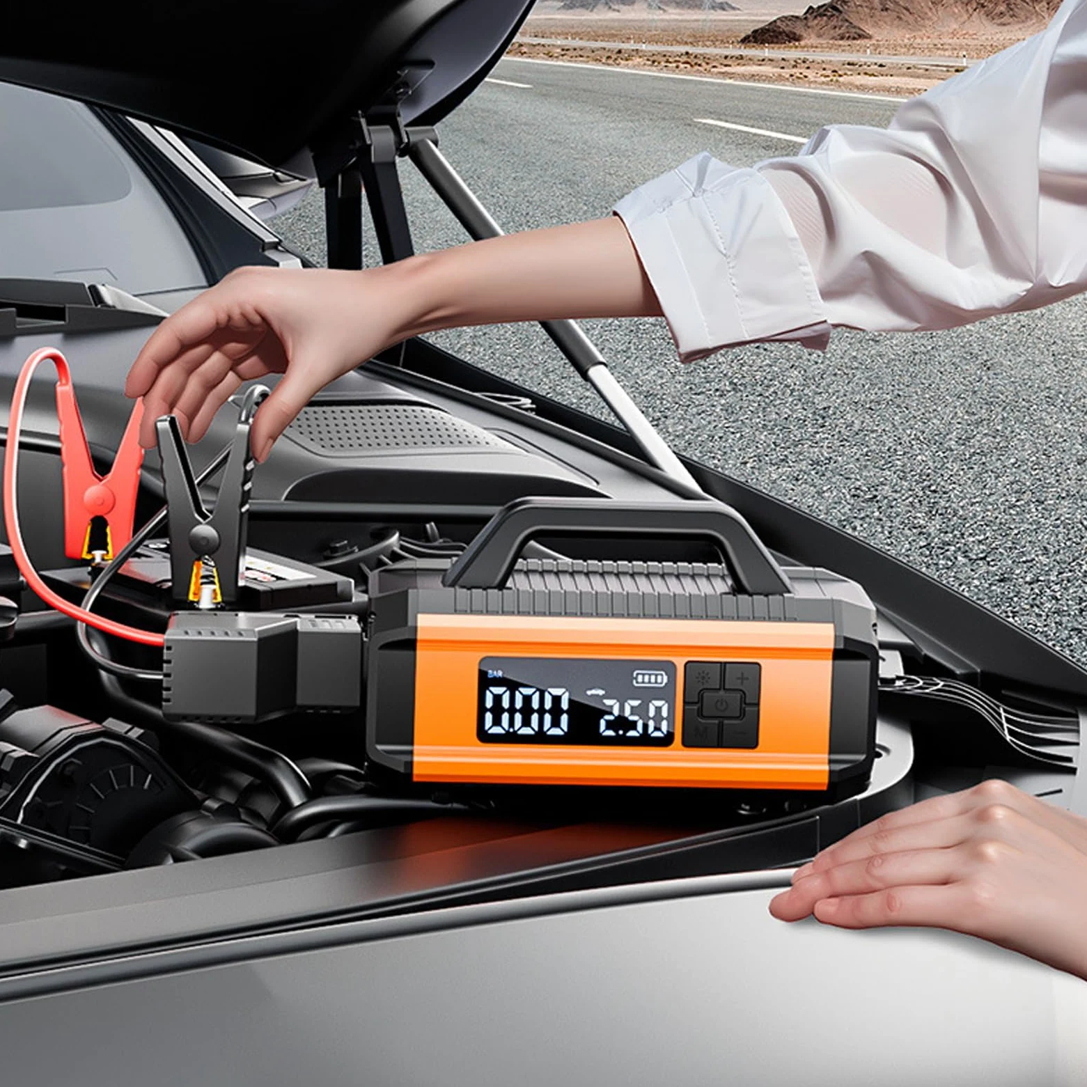 Arrancador de batería multifunción con compresor de aire, bomba portátil de 150 psi, batería de 10000 mAh con luz LED para coche, SUV, furgoneta, tractor