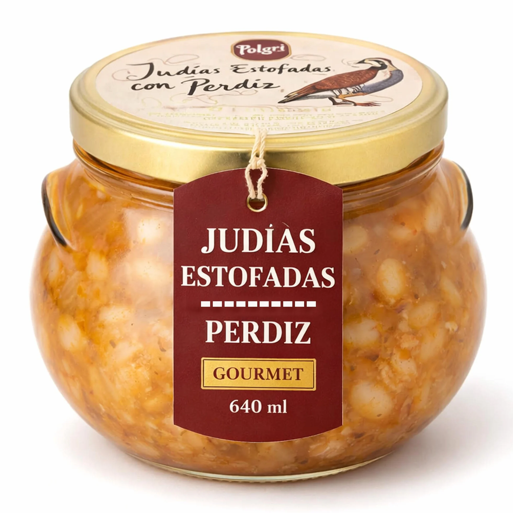 POLGRI Judias Estofadas con Perdiz Gourmet AOVE 640 ml Tarro de Cristal Comida Preparada