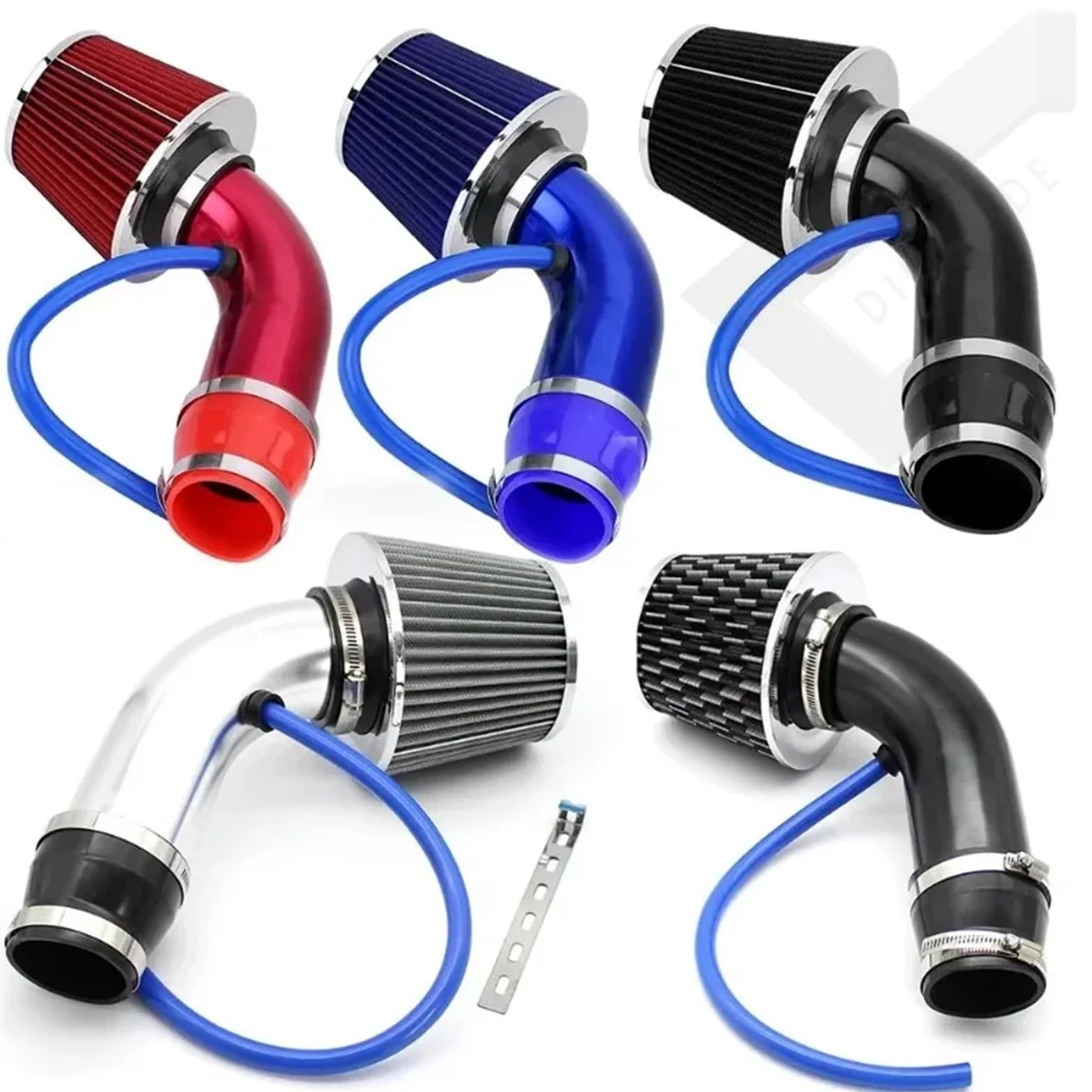 Engine Intake Pipe Adaptador de filtro aire para coche 3 pulgadas y 76 mm, tubo admisión aluminio con sistema, kit tubería turboalimentada(A set of Blue)