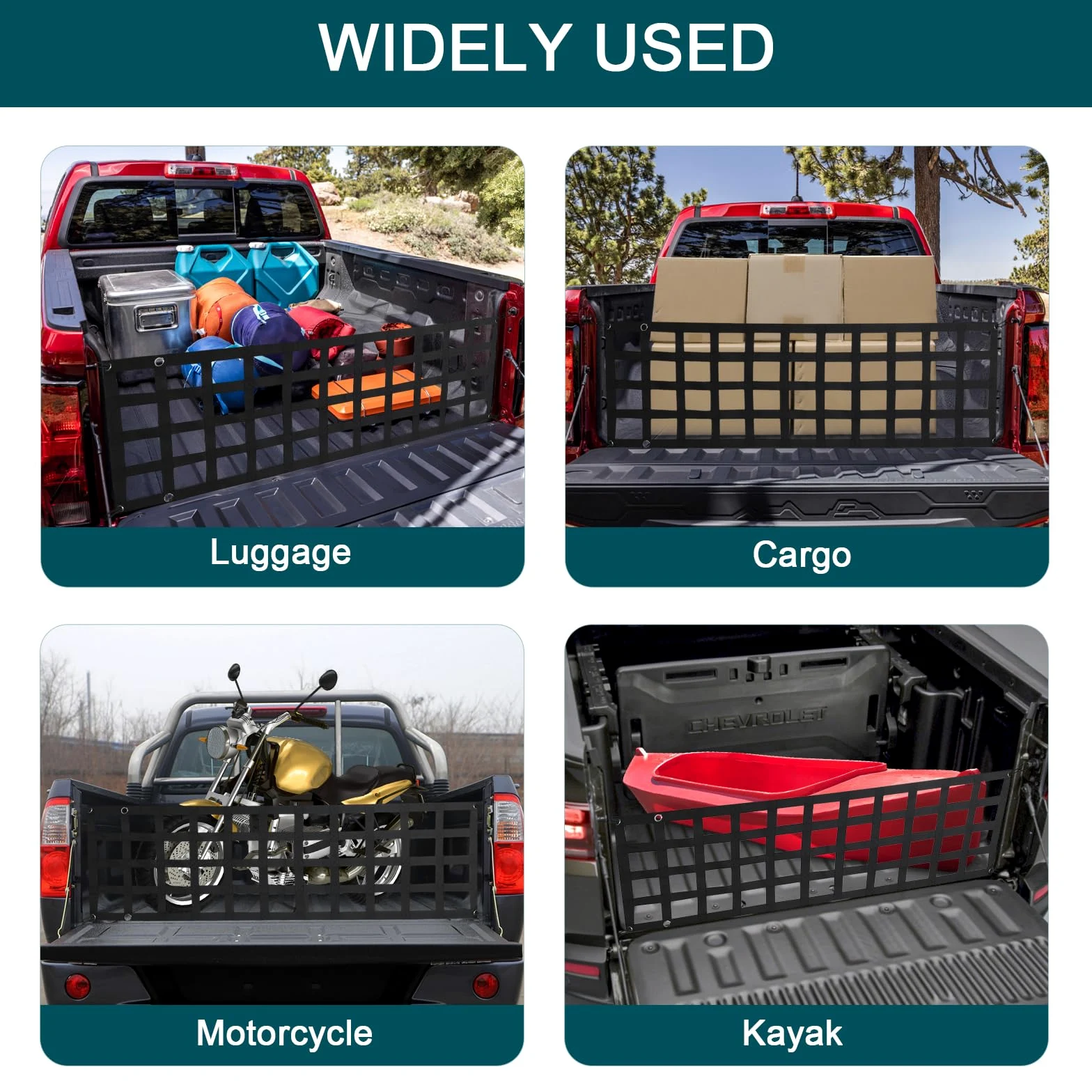 Red de portón Trasero para Caja de camioneta – Divisor de Caja de Camiones de Carga para camión de tamaño Completo de 60 x 18 Pulgadas (Negro) – Puerta Trasera de Malla Compatible con Chevy, Ford,