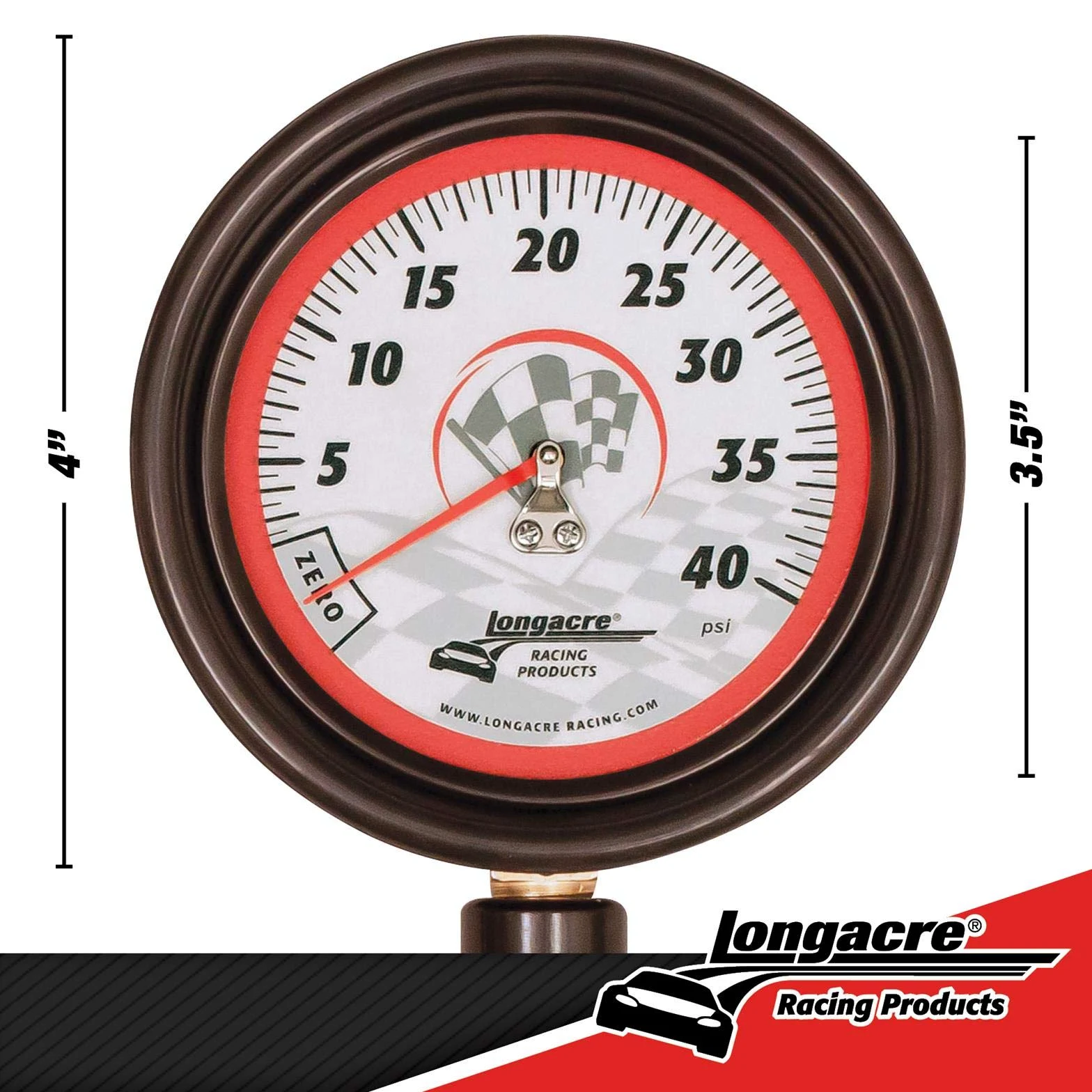Longacre Racing 52011 Tire Gauge 0-40PSI 3.5in GID Dual Bleed
