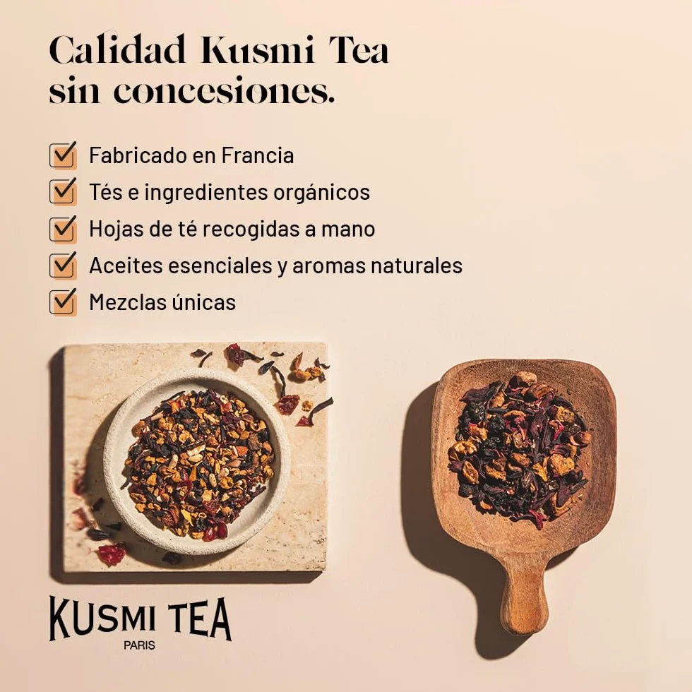 Kusmi Tea Rooibos Vainilla Té Rojo Orgánico Infusión de Rooibos sin Teína 2x20 Bolsitas