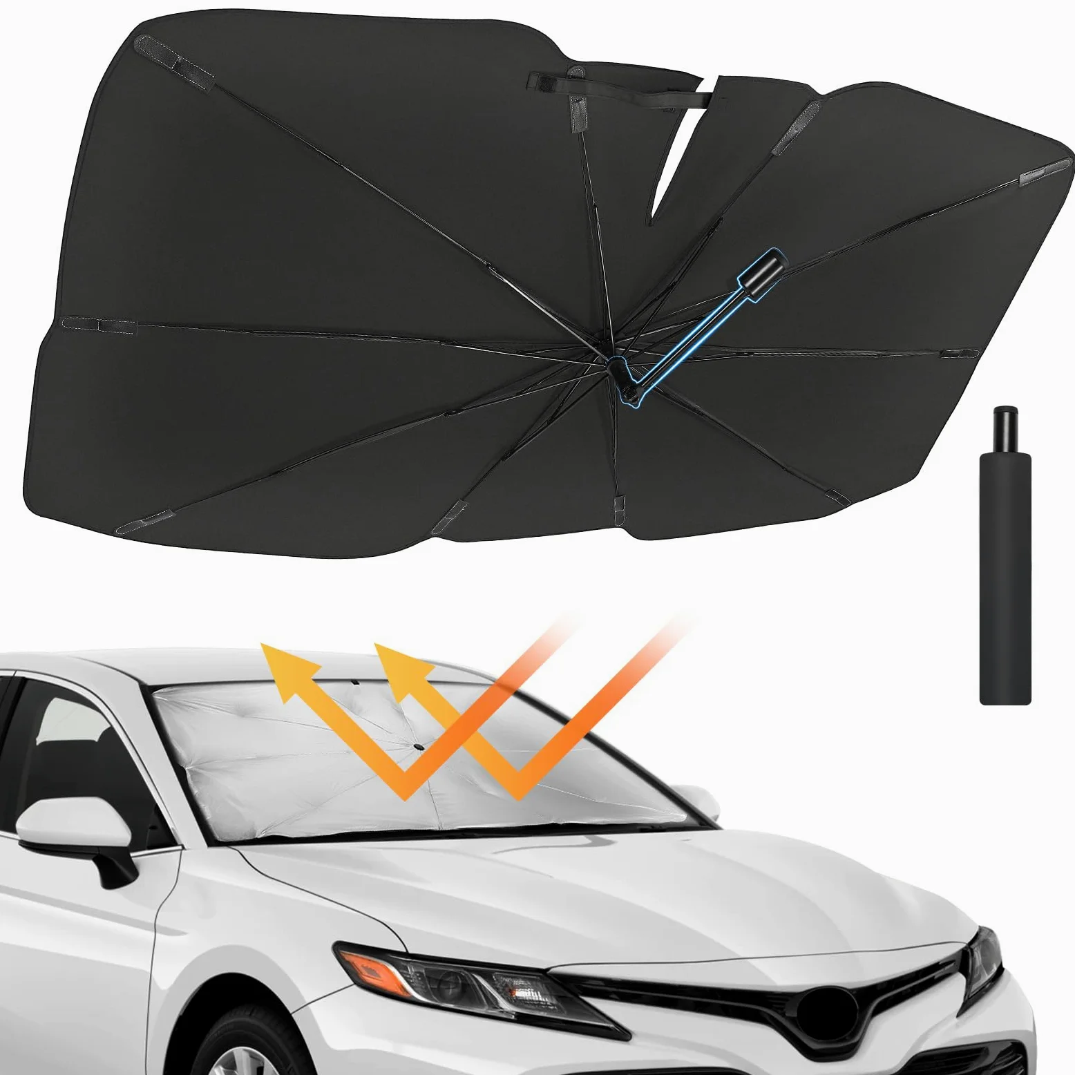 Parasol Coche Delantero Plegable con Barra Ajustable Anti UV Rayos