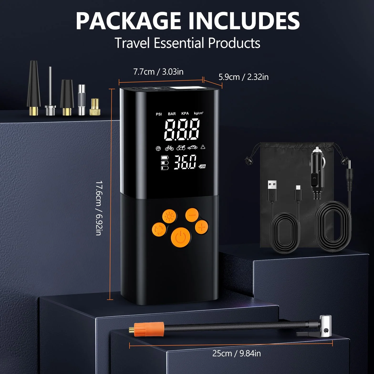 10000Mah Compresor Aire Portatil,160PSI & 2X inflador Ruedas Coche con Doble LCD Digital, inflador electrico luz LED, Manómetro, Apagado Automático para Coche, Moto, Bicicleta, Anillo de Natación