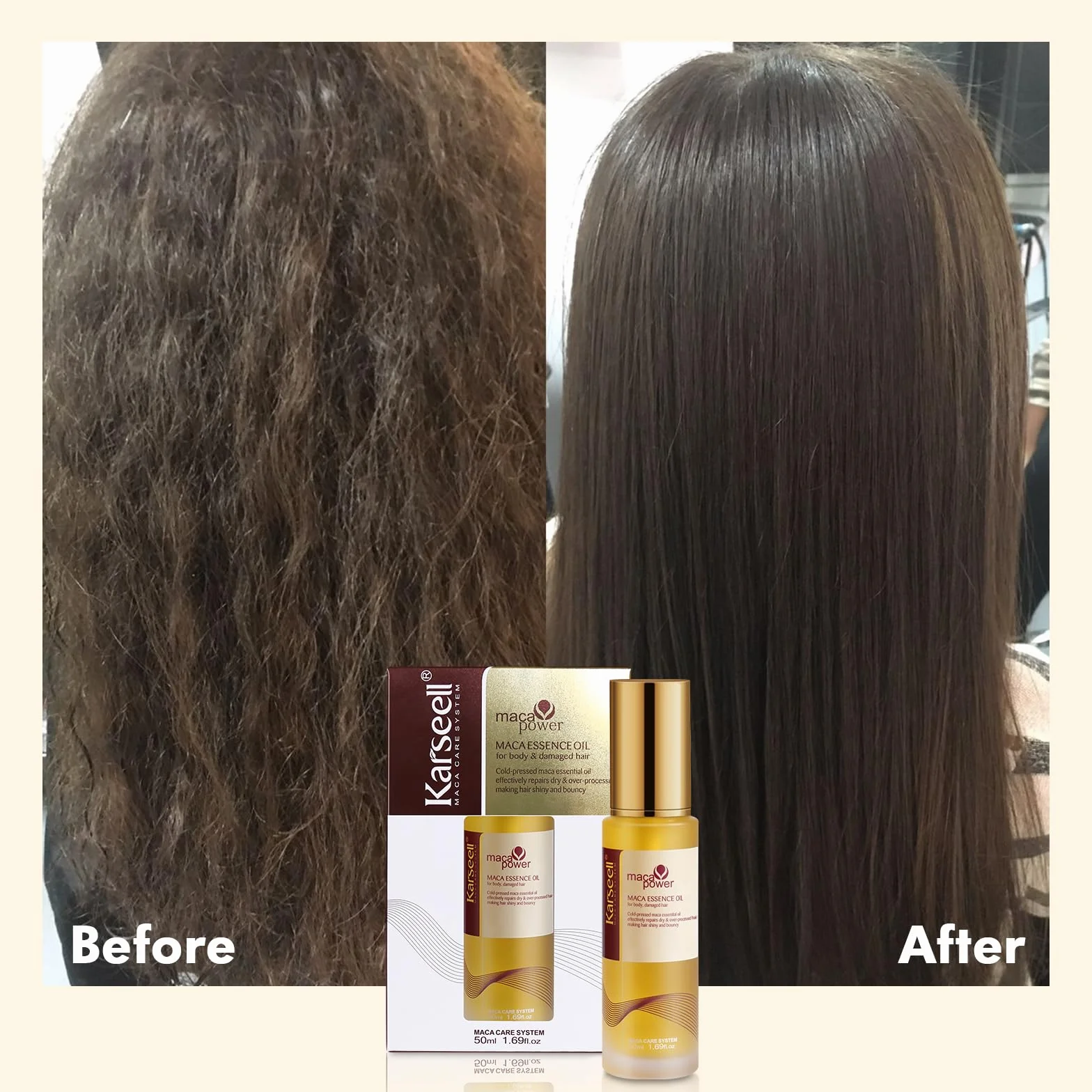 Karseell Aceite de Pelo Maca Esencia, Colágeno Aceite de Argan para Pelo Seco y Dañado, 50ml