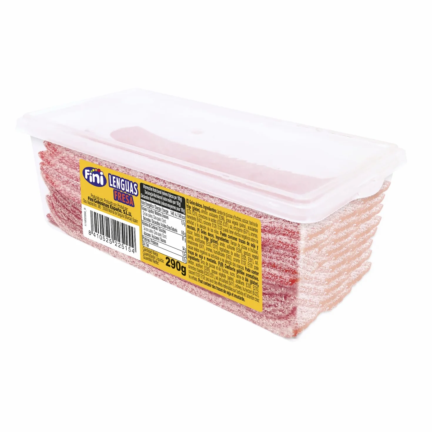 Fini Golosinas Lenguas Fresa Pica Cintas de Regaliz Ácido Tarro 290 g