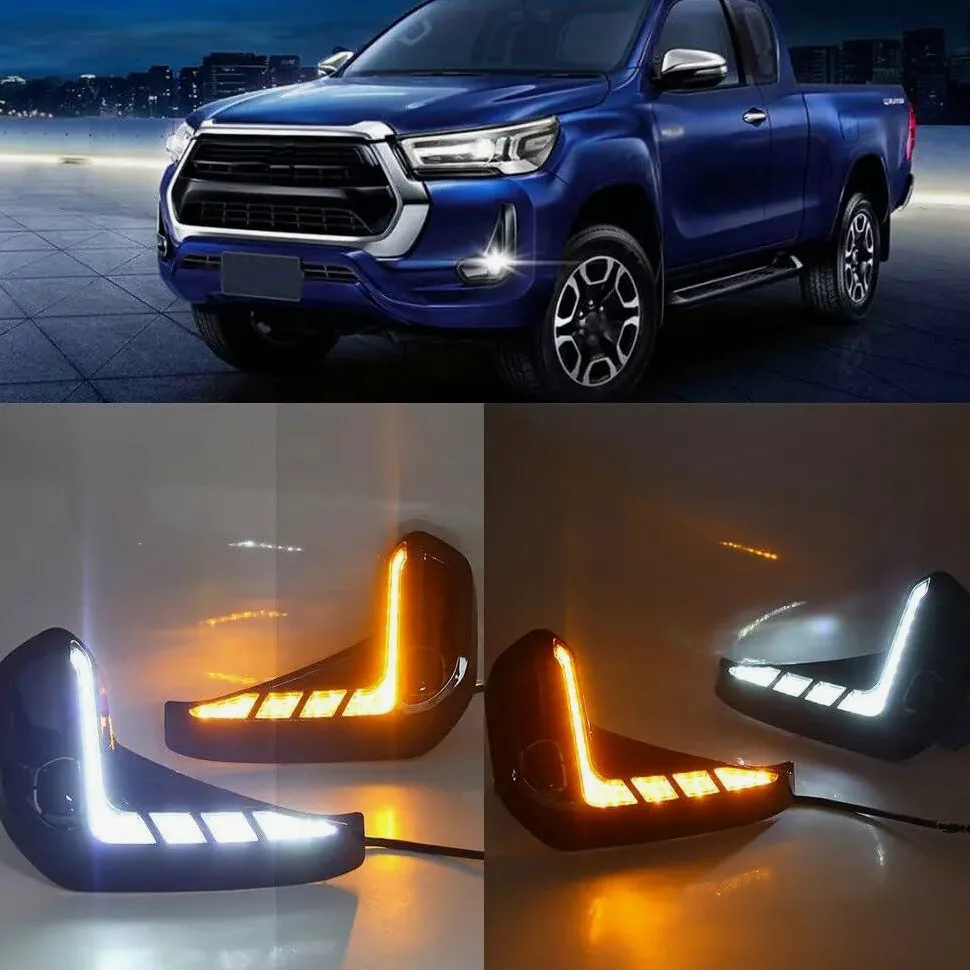 Luces Antiniebla Luz Niebla Para Toyota Para Hilux Para Revo 2020-2023: Luces Diurnas LED (DRL), Cubierta Negra Para Faros Antiniebla Con Intermitente Amarillo