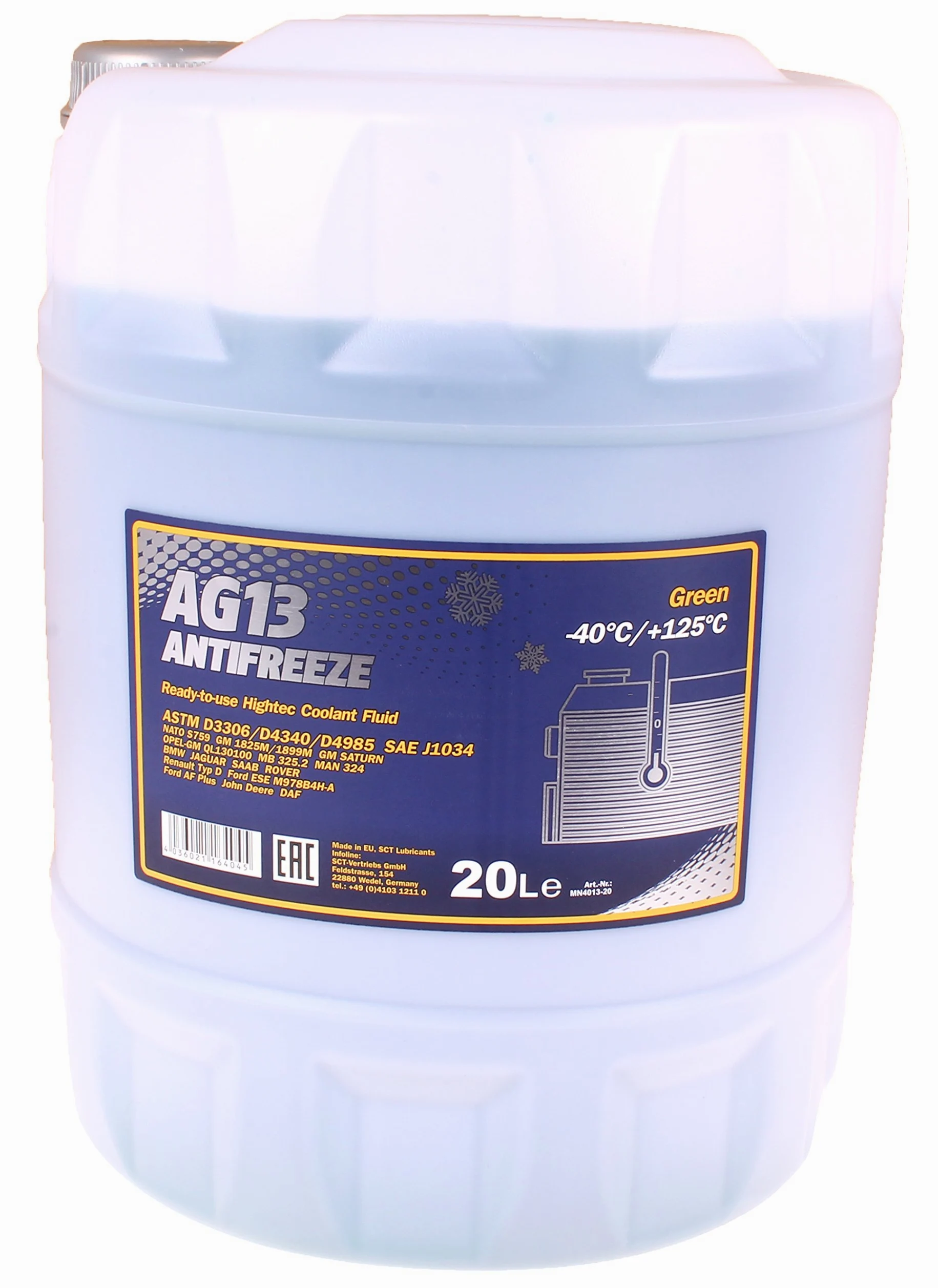 20 litros Mannol enfriador Protección contra Heladas verde | AG13 | de 40 °C líquido refrigerante, protege contra la corrosión