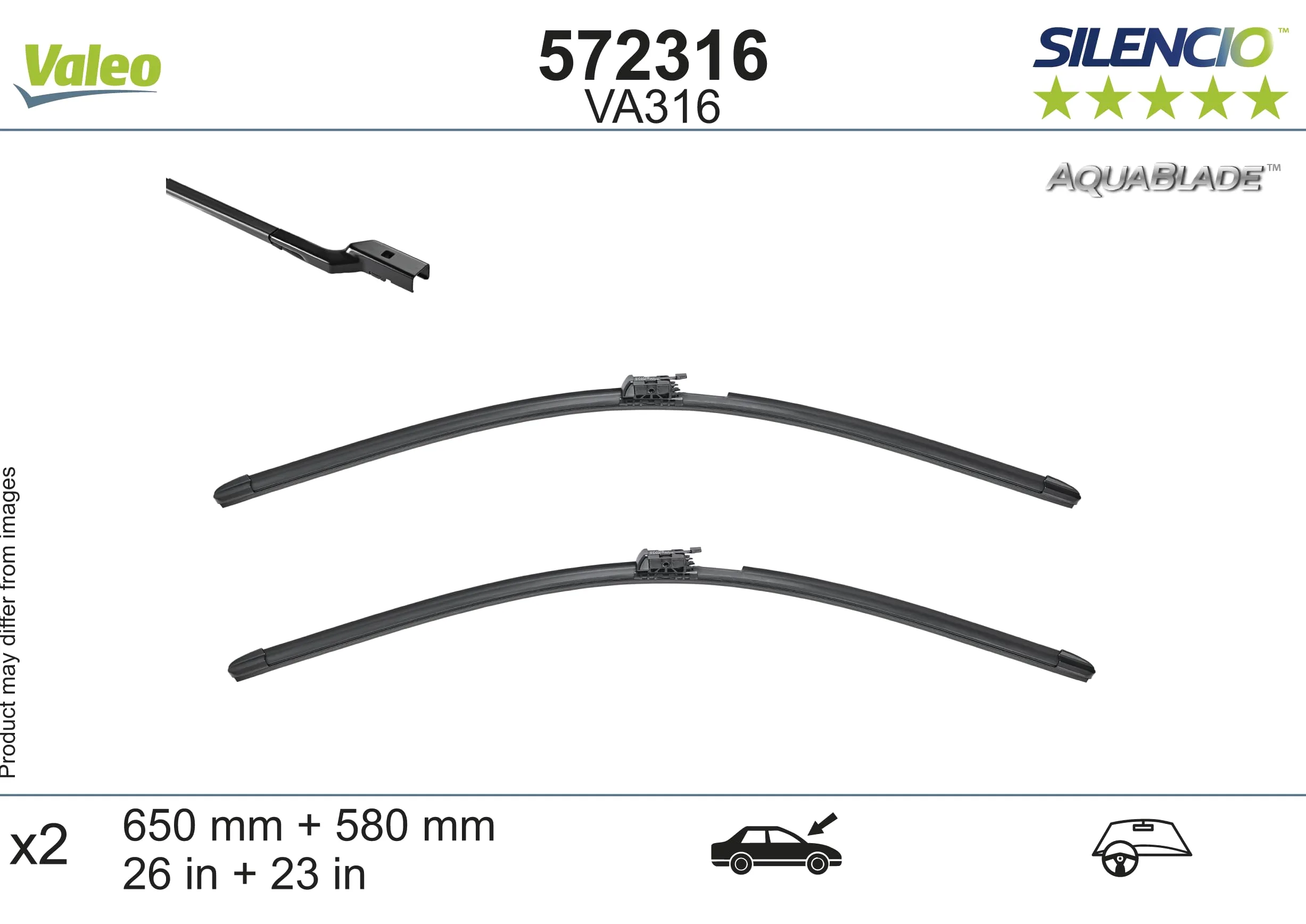 Valeo Silencio 2x AquaBlade Limpiaparabrisas VA316 - Delanteras