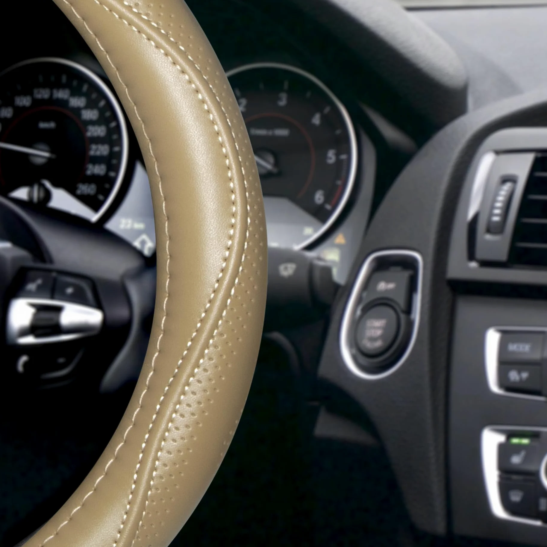 HAOKAY Funda de volante de cuero genuino beige de grado superior para hombres y mujeres, funda de volante de lujo para coches, SUV y camiones, universal de 14.5 a 15 pulgadas