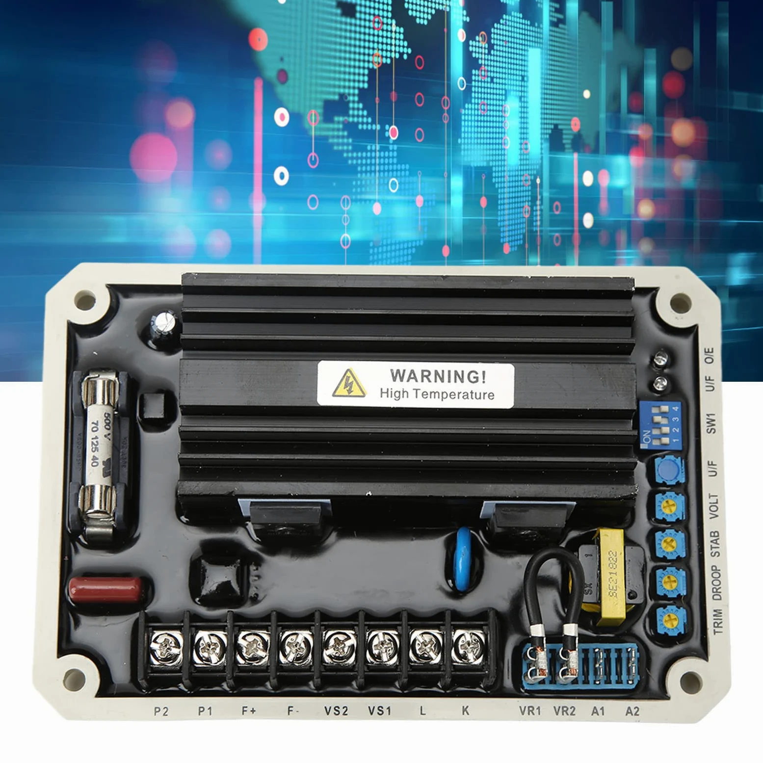 Omabeta Regulador de Voltaje del Generador sin Escobillas Control Estable para Generador Diésel AVR 170-510V Material ABS
