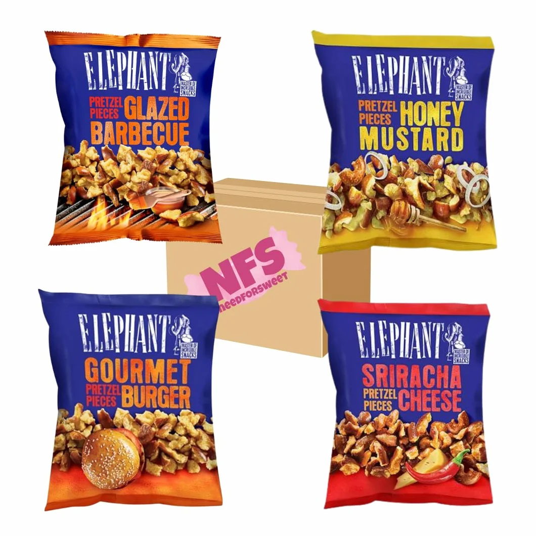 Elephant Pretzel Pieces 4 x 125 g BBQ Sriracha Honey Mustard Crujientes Pretzelets