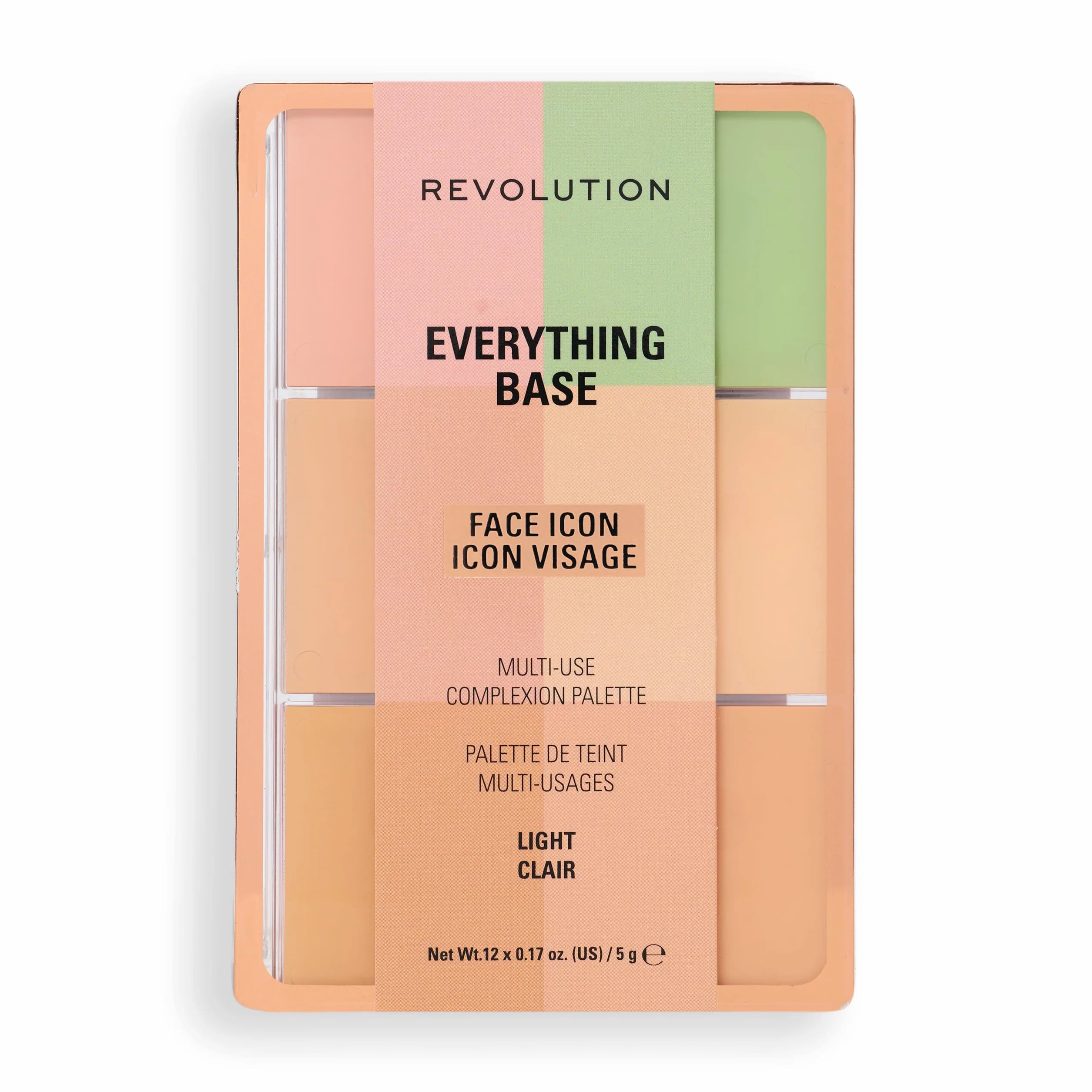 Revolution Everything Base Face Icon Complexion Palette, Paleta Todo En Uno para Ojos, Rostro y Labios, Light, 5 g