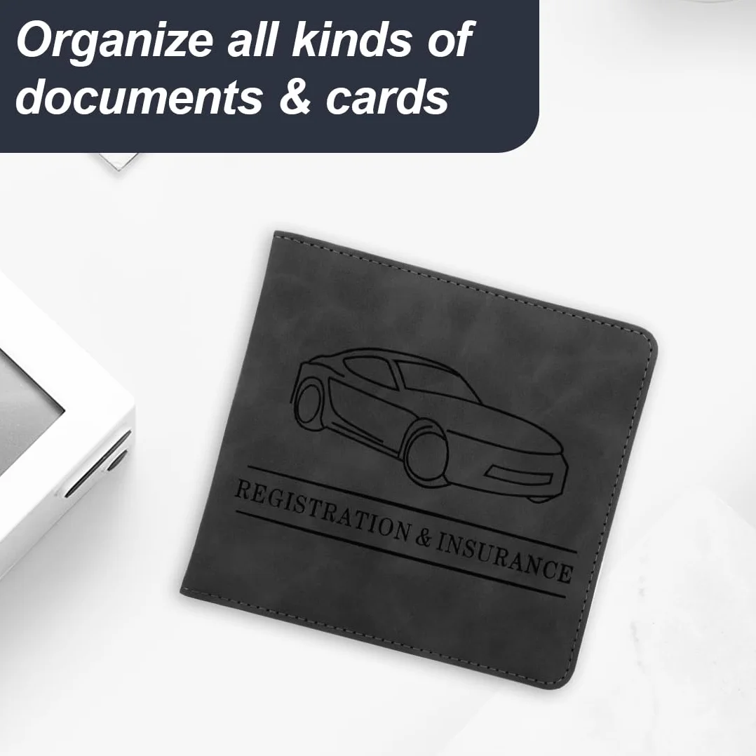 Porta Documentos para Coche – 1 unidad, Funda Compacta de cuero sintético para Registro del Vehículo, Ideal como Porta Documentos de Coche (Negro)