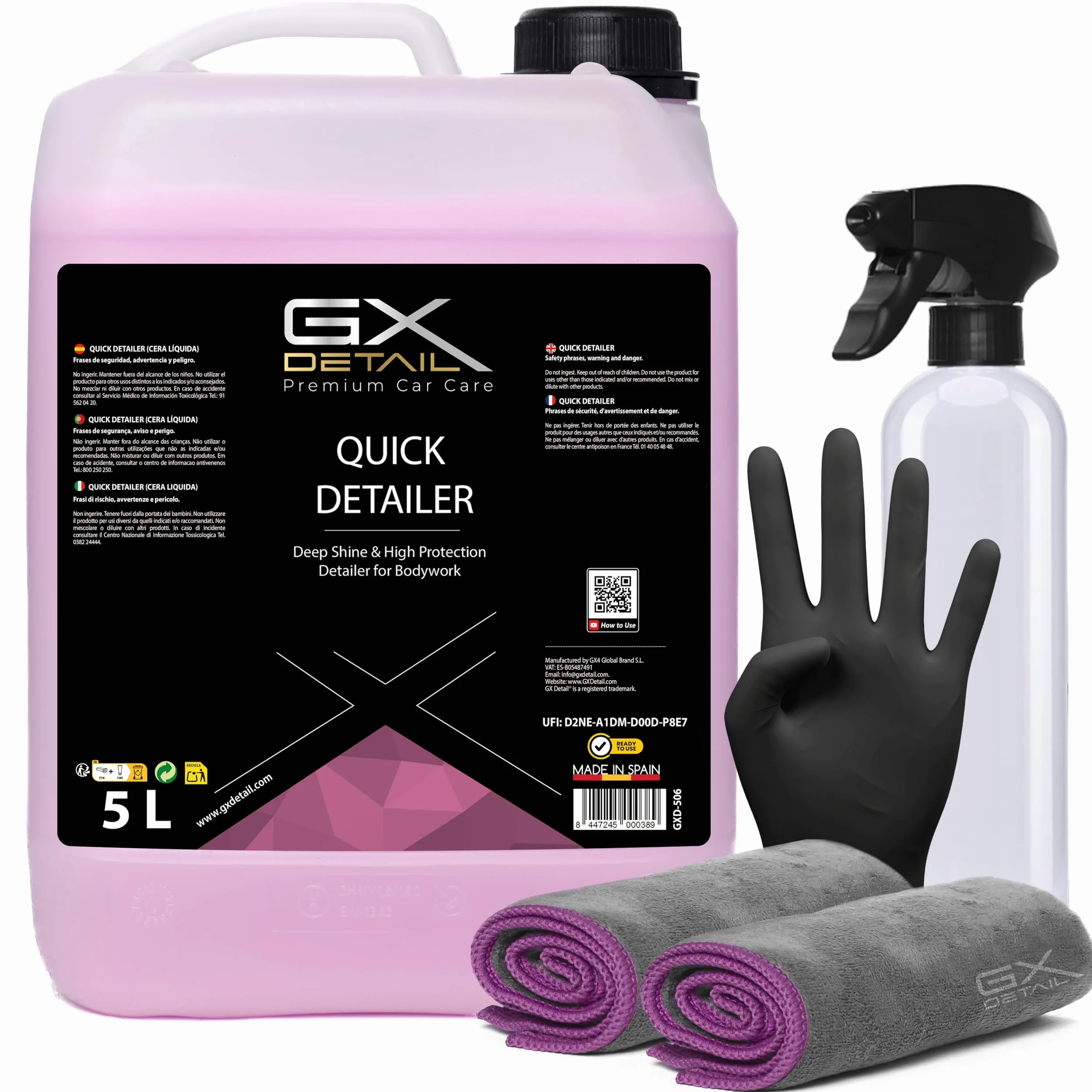 GxDetail Cera Líquida para Coche 5 Litros – Brillo Intenso y Protección Duradera – Quick Detailer - Fácil Aplicación y Acabado Hidrofóbico – Protección UV y Resistencia a la Suciedad.