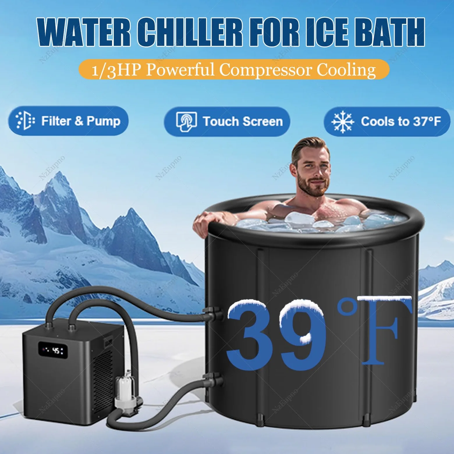 Kit de bañera de inmersión fría con bomba y filtro integrados, enfriador de baño de hielo para terapia fría, enfriador de agua mejorado y cápsula de hielo para una recuperación mejorada